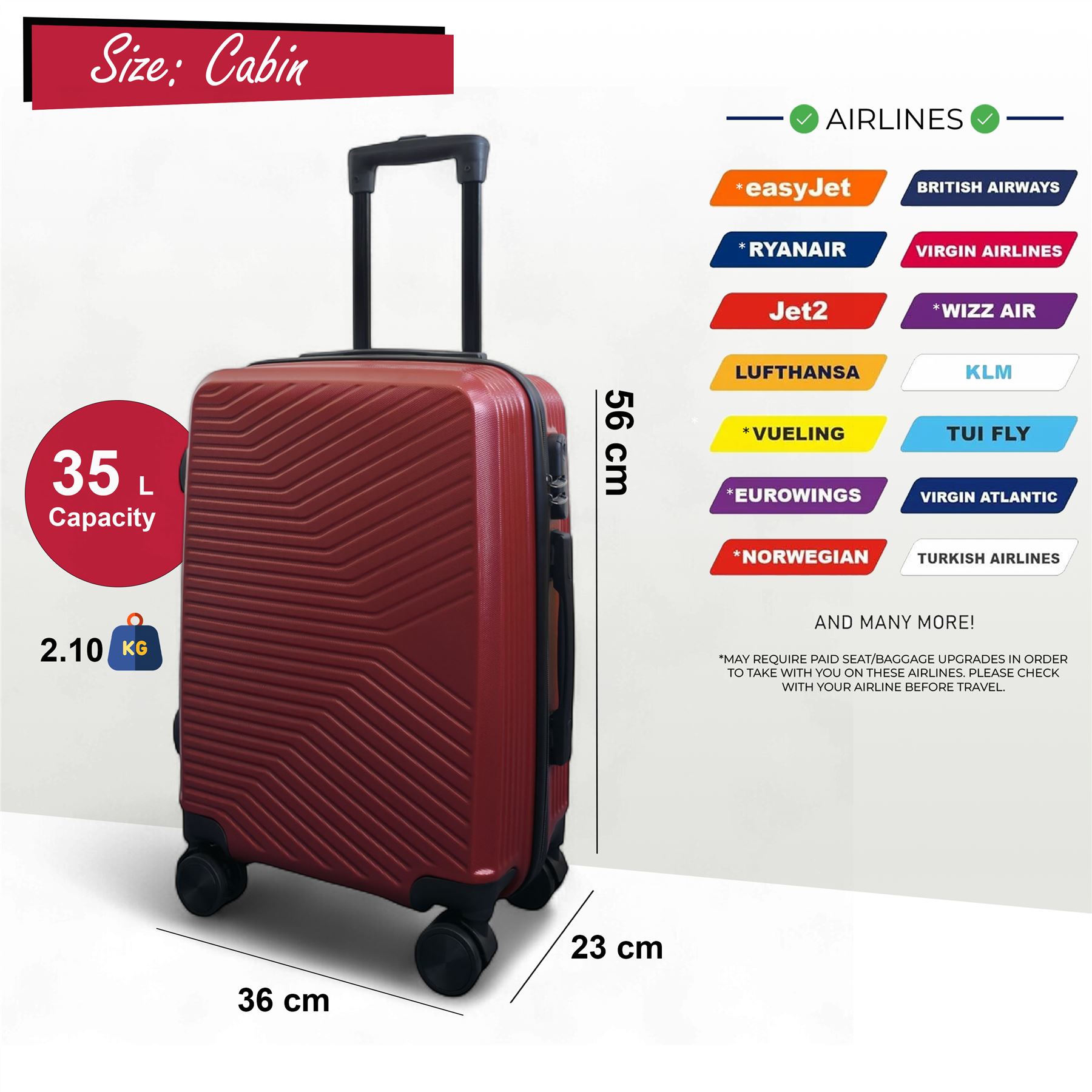 Hard Shell Cabin 48 x 37 x 20 cm Secure Luggage Suitable for Easyjet, Ryanair - Picture 35 of 49