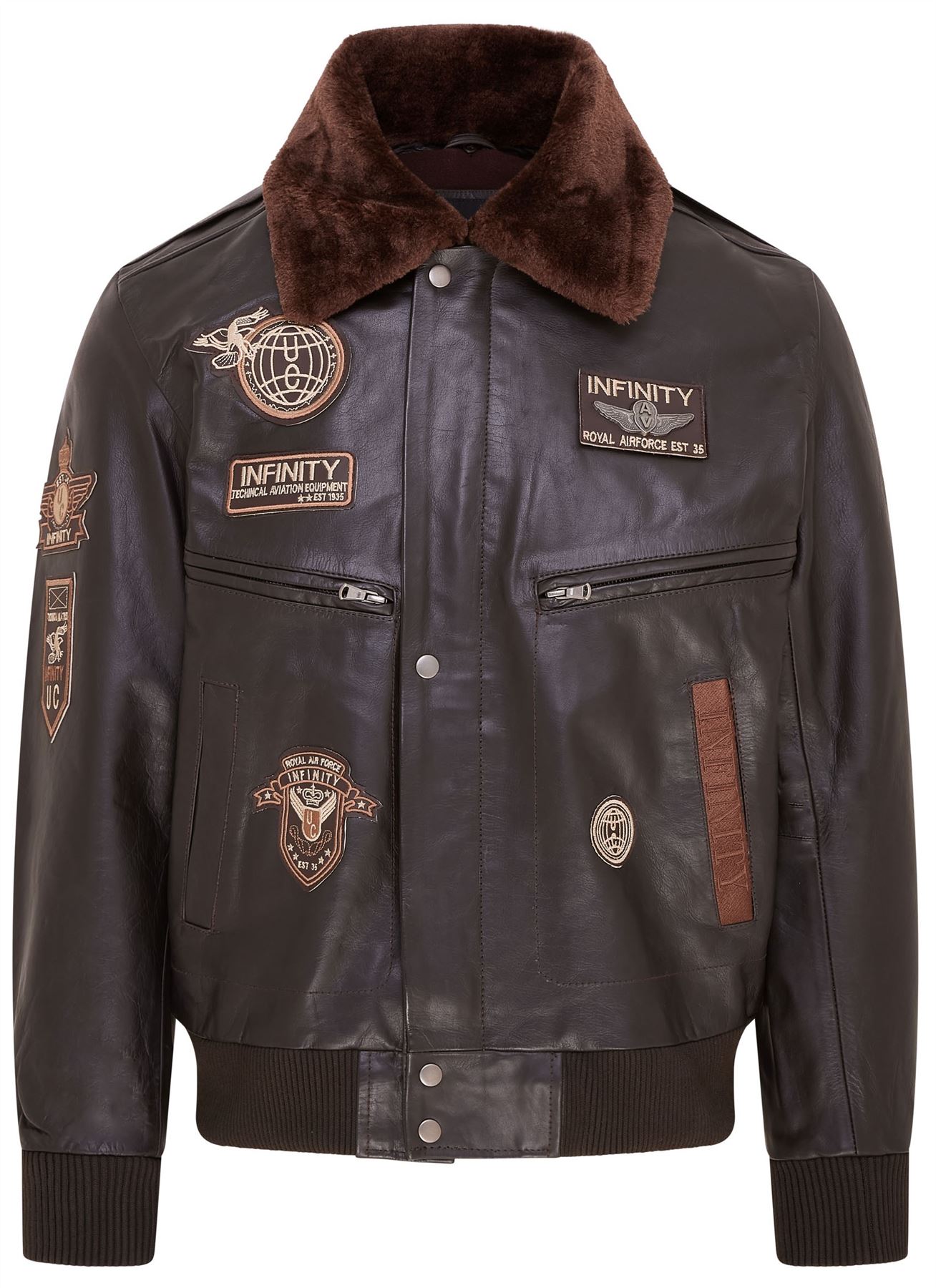 Mens Leather Bomber Jacket Air Force Badge Pilot Flying US Aviator Jacket - Picture 8 of 13