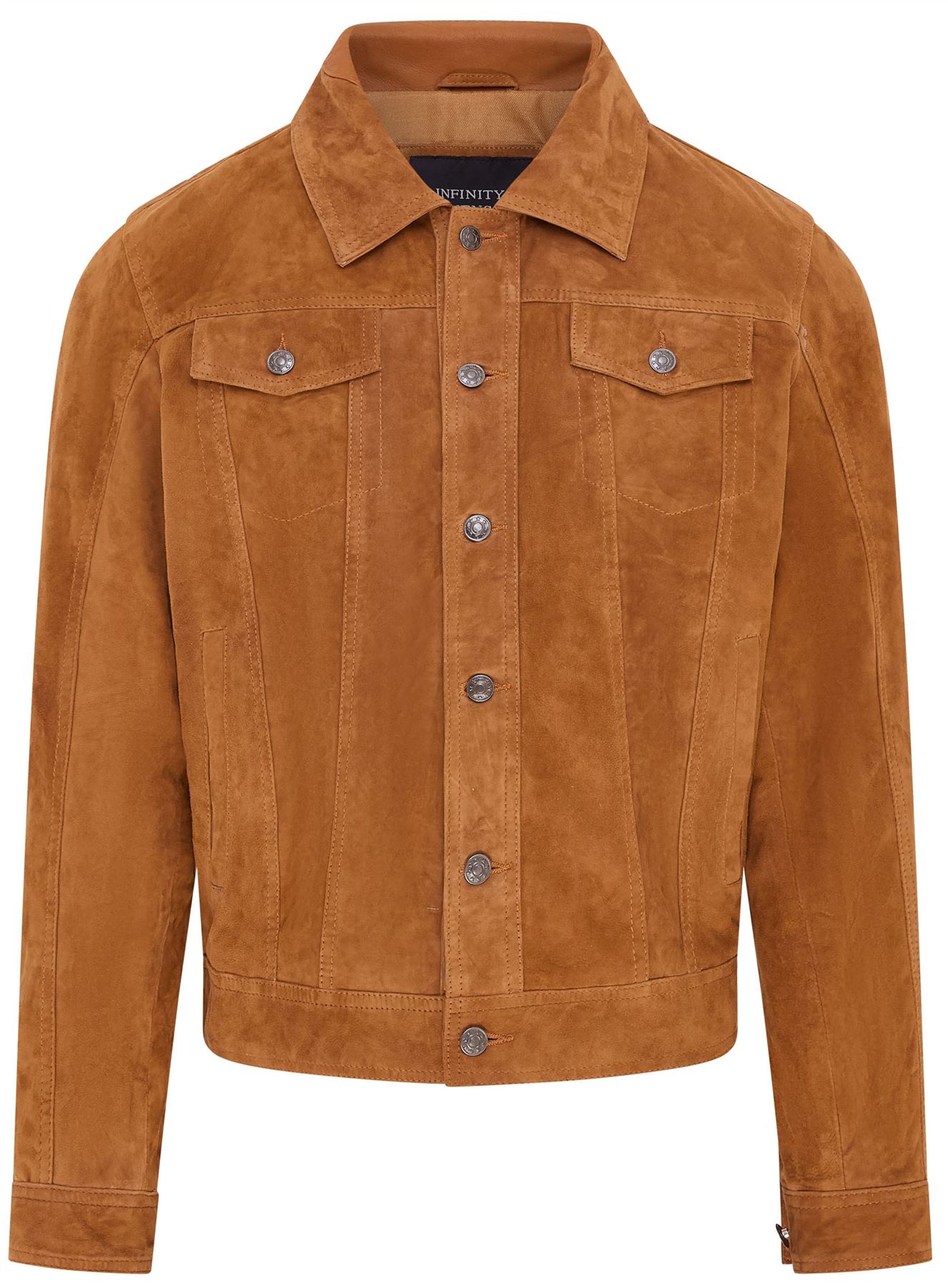 Mens Goat Suede Jeans Jacket Trucker Casual Denim Leather Shirt - Picture 2 of 19