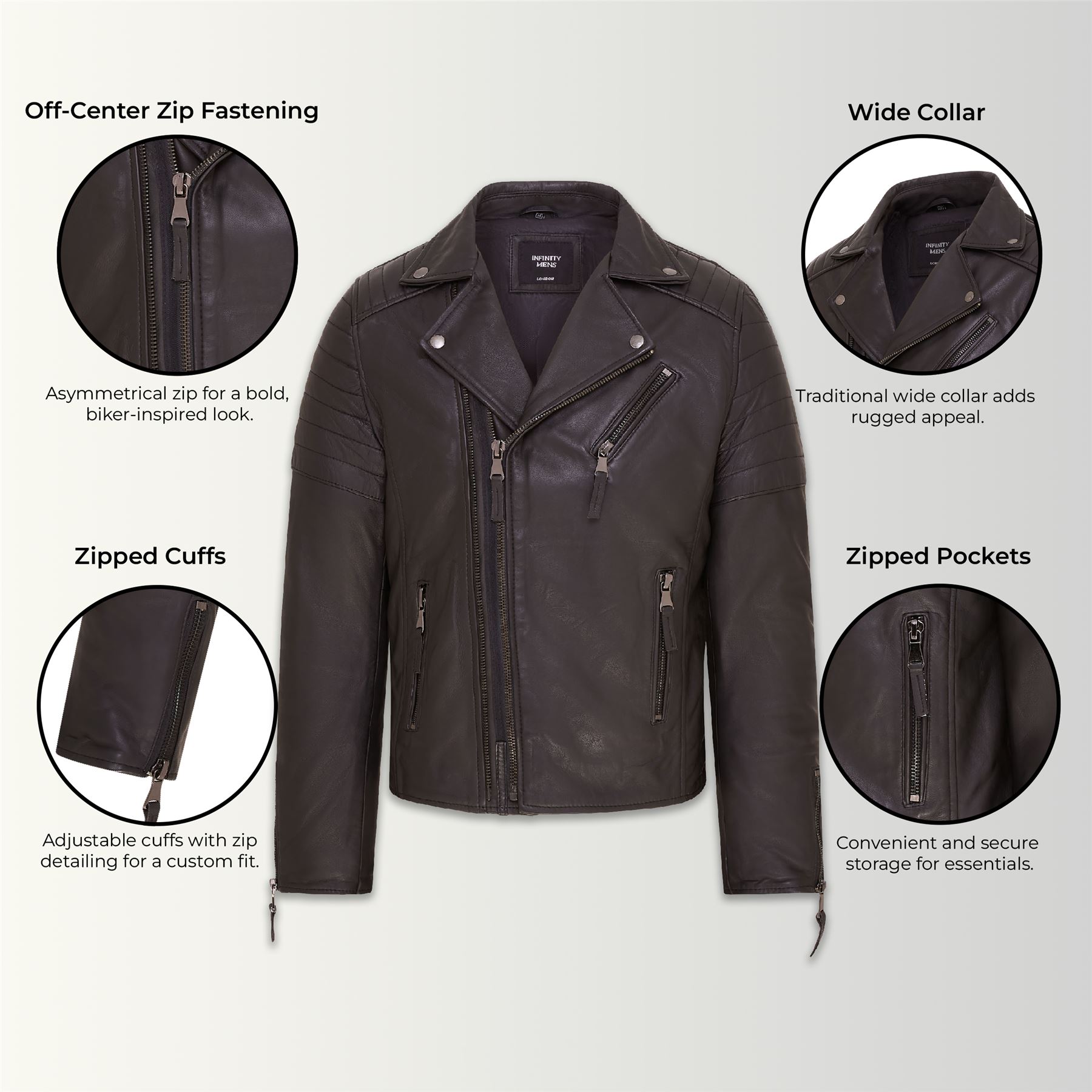Chaqueta de Motociclista Para Hombre Calce Ajustado Estilo Brando Doble Cremallera Cruzada 100% Cuero - Imagen 26 de 30