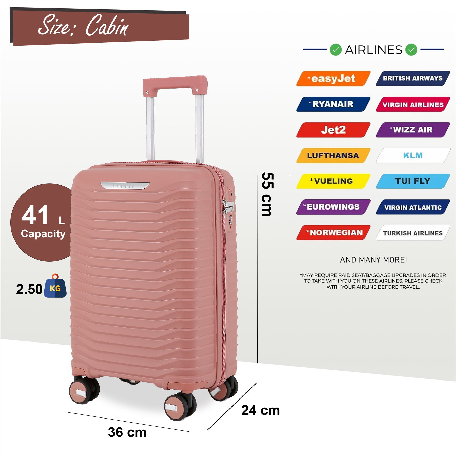 Robust Cabin Suitcase 36 x 24 x 55 cm TSA Luggage Suitable for Easyjet, Ryanair - Picture 19 of 25