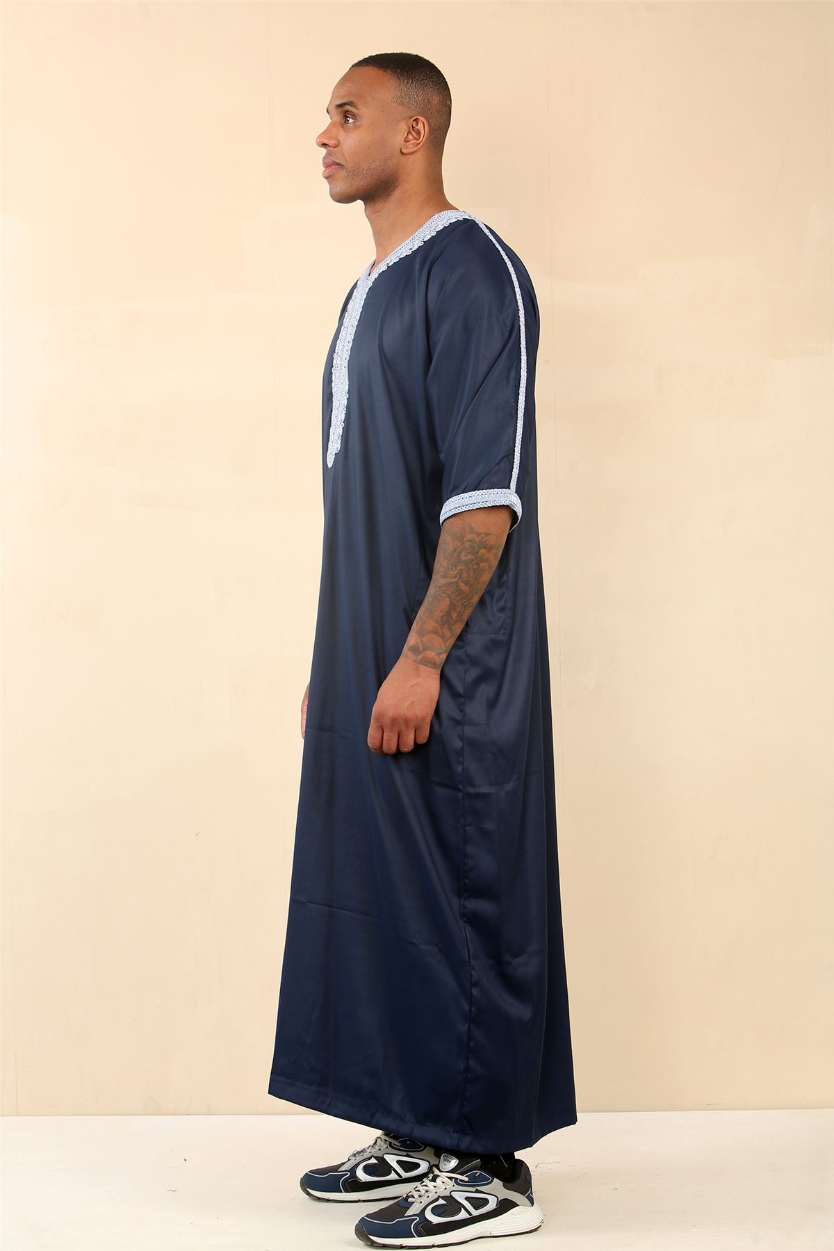 Herren Marokkanische Thobe Islamische Kleidung Jubba Eid Djellaba Kurzarm Gandoura - Bild 2 von 7