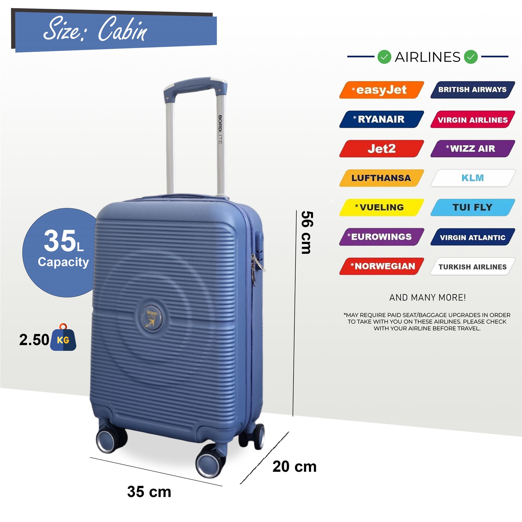 Maleta de cabina rígida ABS 56 x 35 x 20 cm adecuada para Easyjet, Ryanair - Imagen 10 de 29