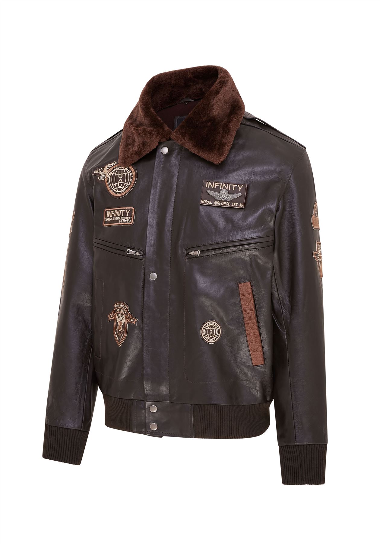 Mens Leather Bomber Jacket Air Force Badge Pilot Flying US Aviator Jacket - Picture 10 of 13