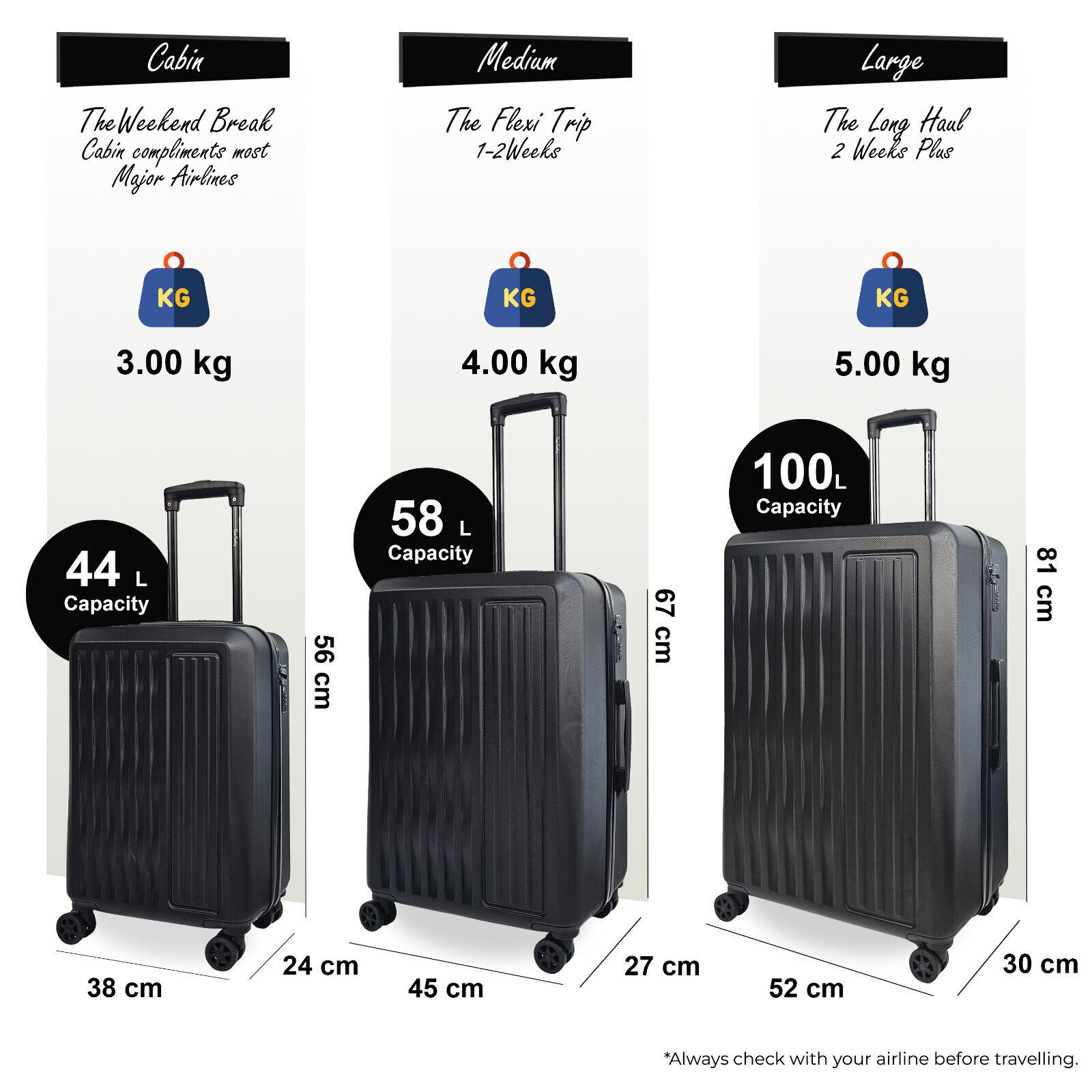 ABS Hard Shell Suitcase Luggage Set Hard Side Travel Carry on Cabin Bag - Picture 3 of 75