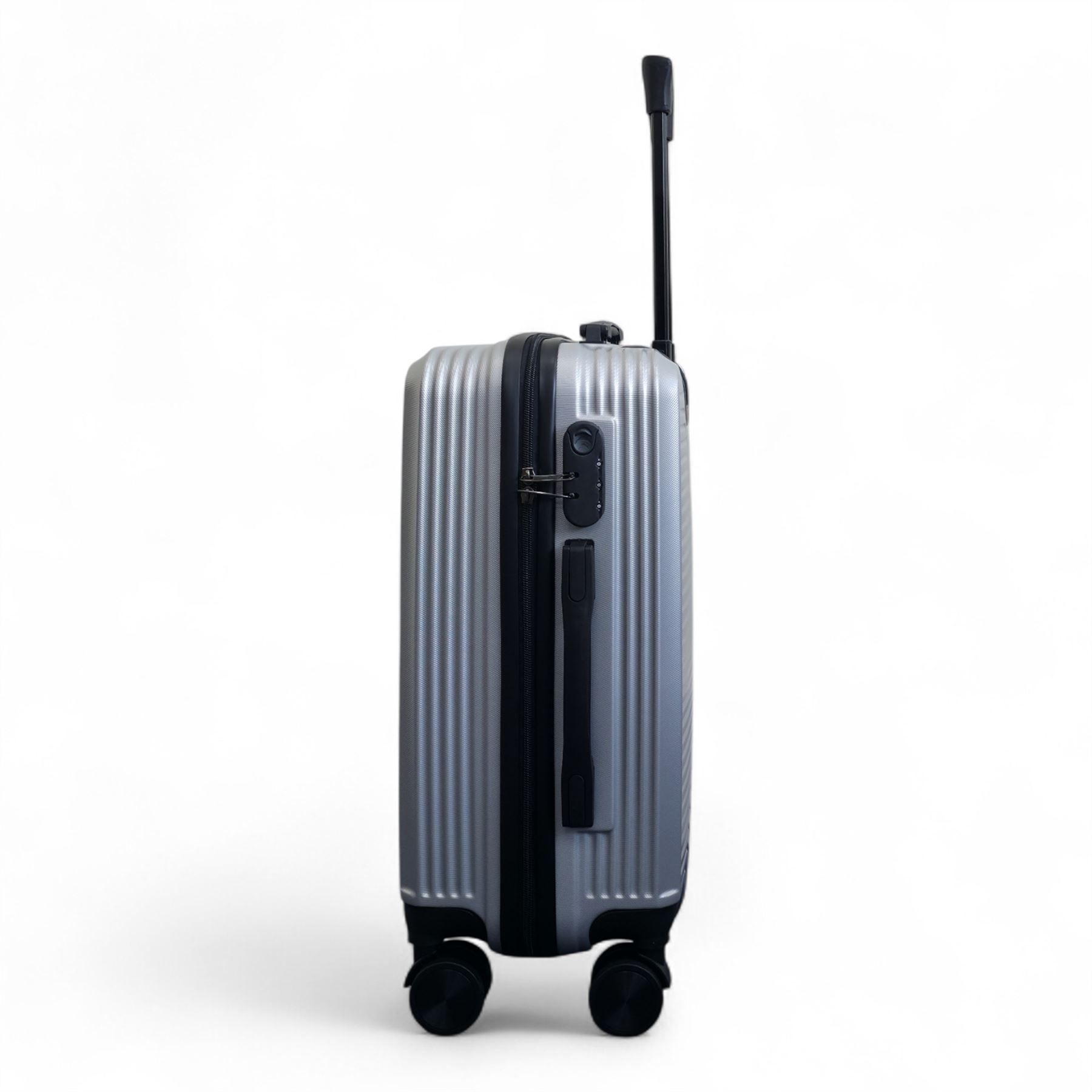 Strong Secure Silver Hardshell Set Dual 4 Wheel ABS Trolley Cabin Suitcase - Picture 15 of 31