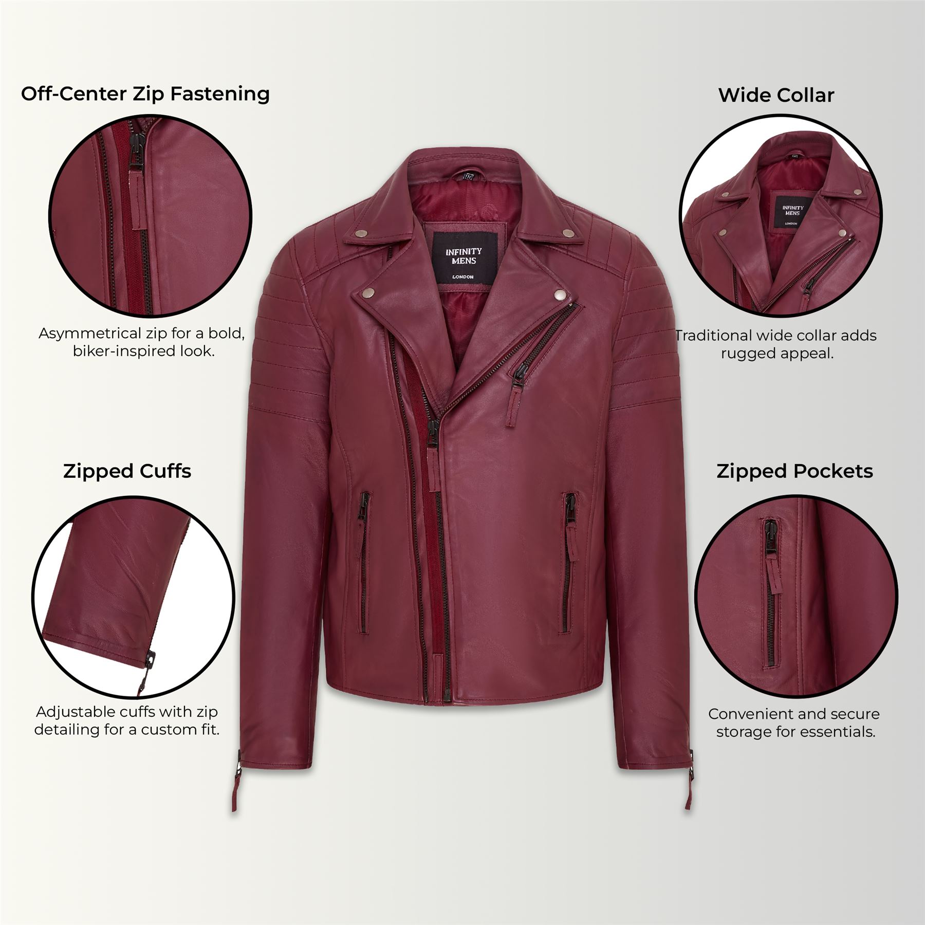Chaqueta de Motociclista Para Hombre Calce Ajustado Estilo Brando Doble Cremallera Cruzada 100% Cuero - Imagen 21 de 30