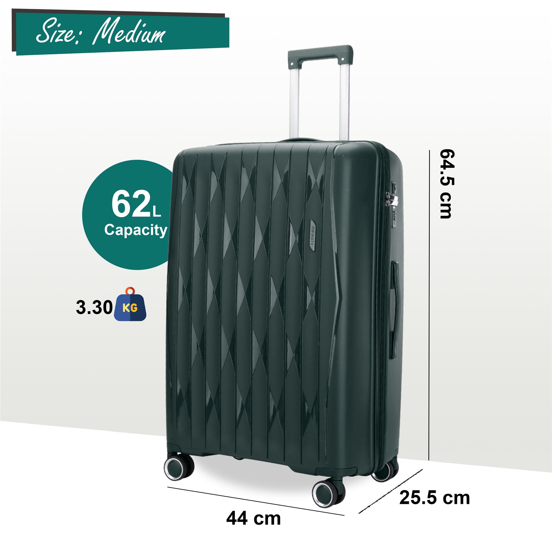 Juego de maleta rígida verde fuerte 8 ruedas cabina TSA maleta de equipaje - Imagen 17 de 29