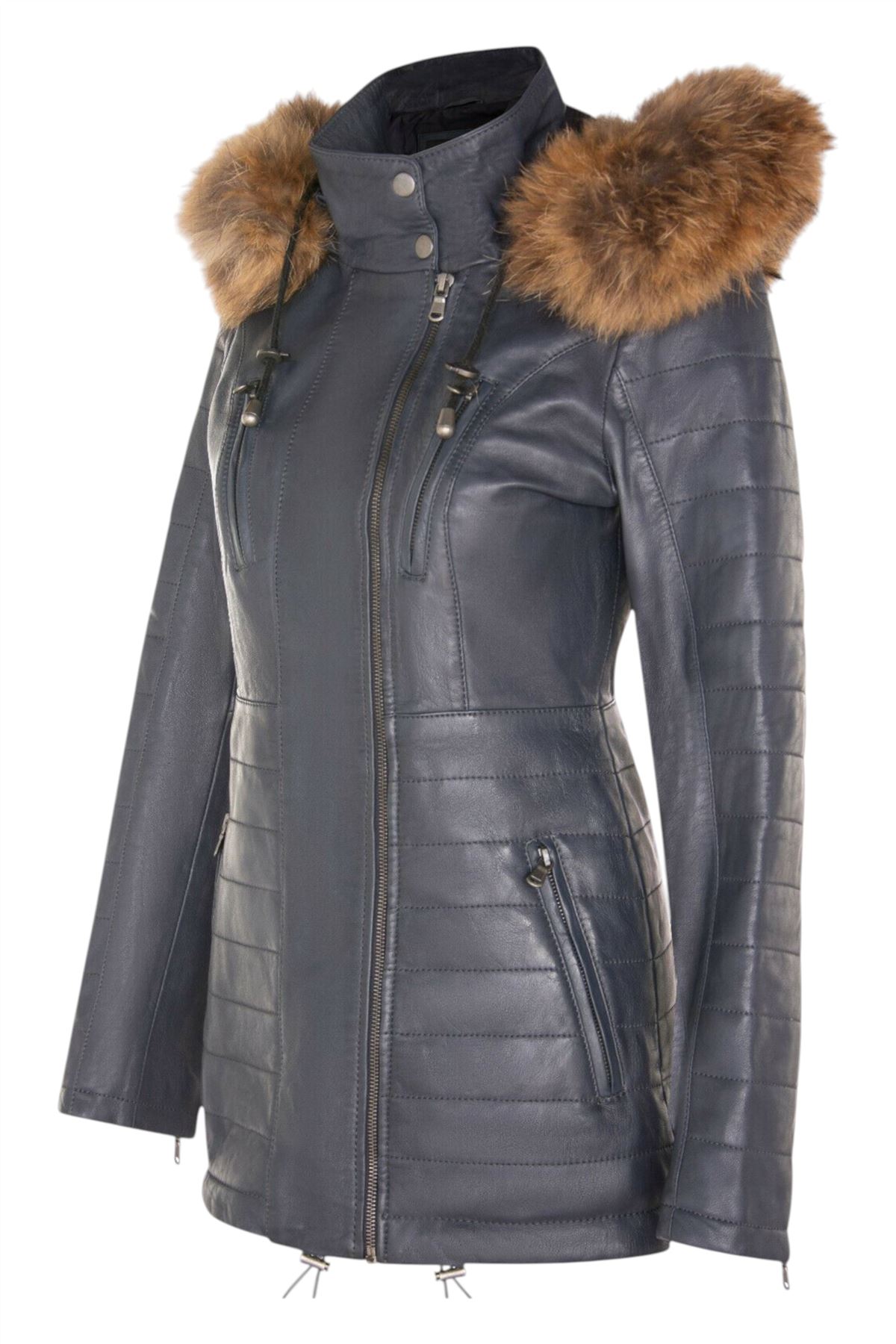 Womens Quilted Leather Parka Jacket-Winton - Picture 18 of 31