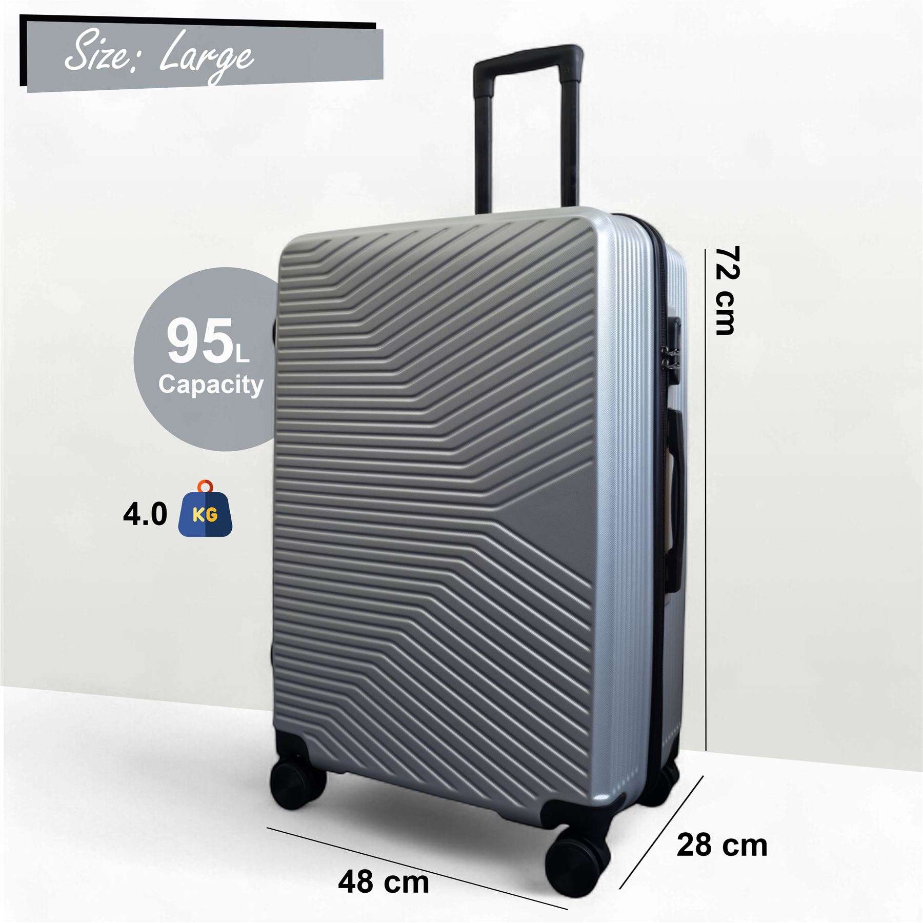 Strong Silver Hardshell Set Dual 4 Wheel ABS Trolley Cabin Suitcase - Picture 3 of 31