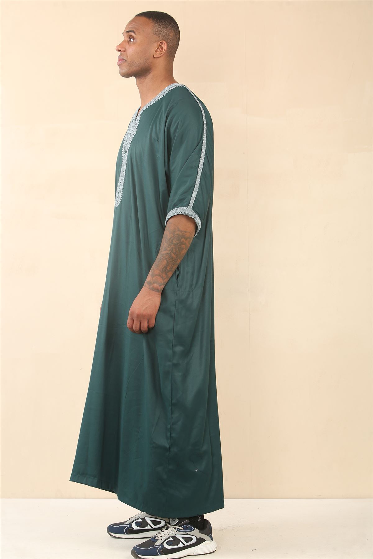 Herren Marokkanische Thobe Islamische Kleidung Jubba Eid Djellaba Kurzarm Gandoura - Bild 12 von 14