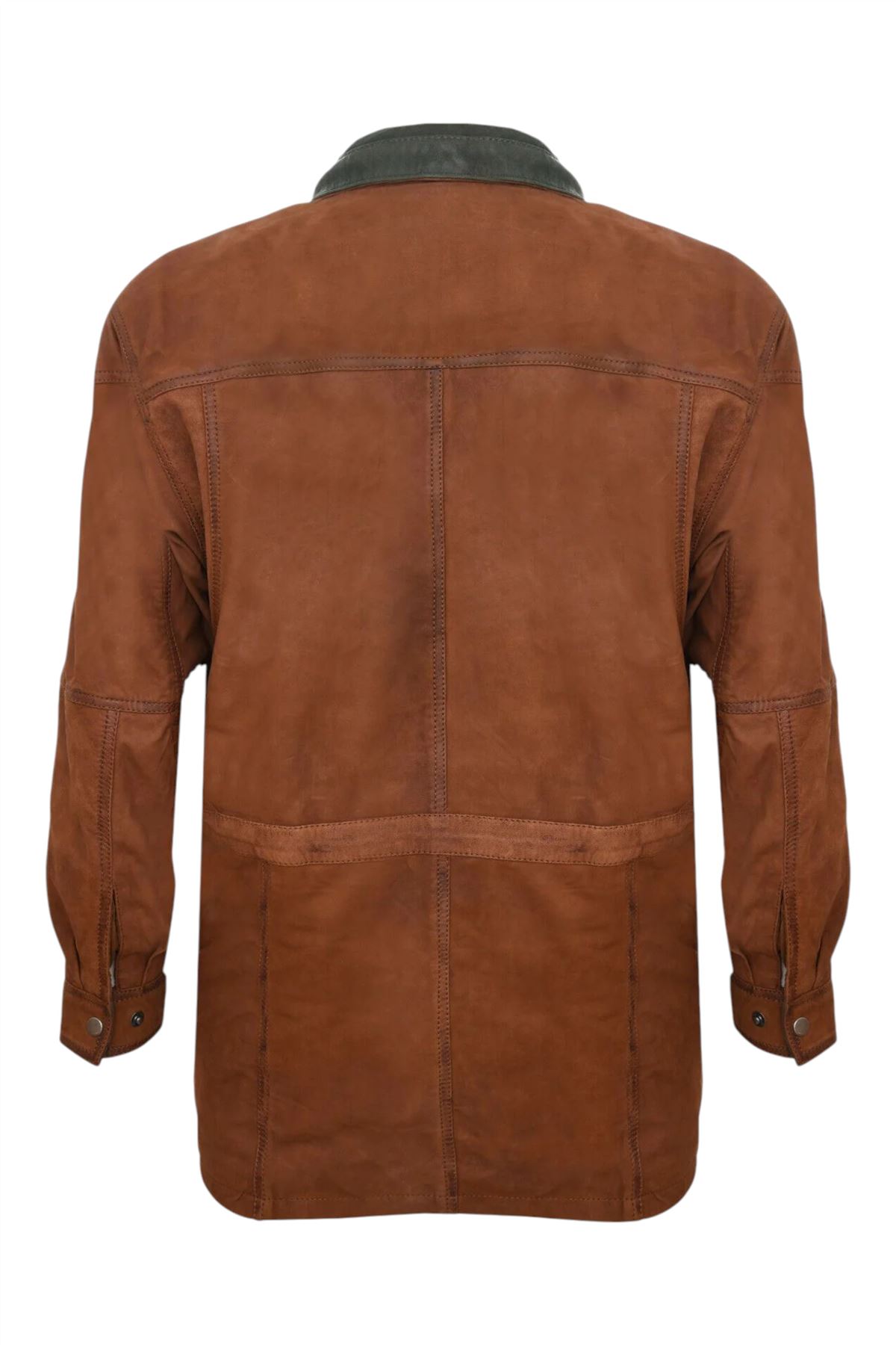 Klassischer kontrastierender weicher geschmeidiger Wildledermantel Parka Jacke für Herren - Bild 12 von 13