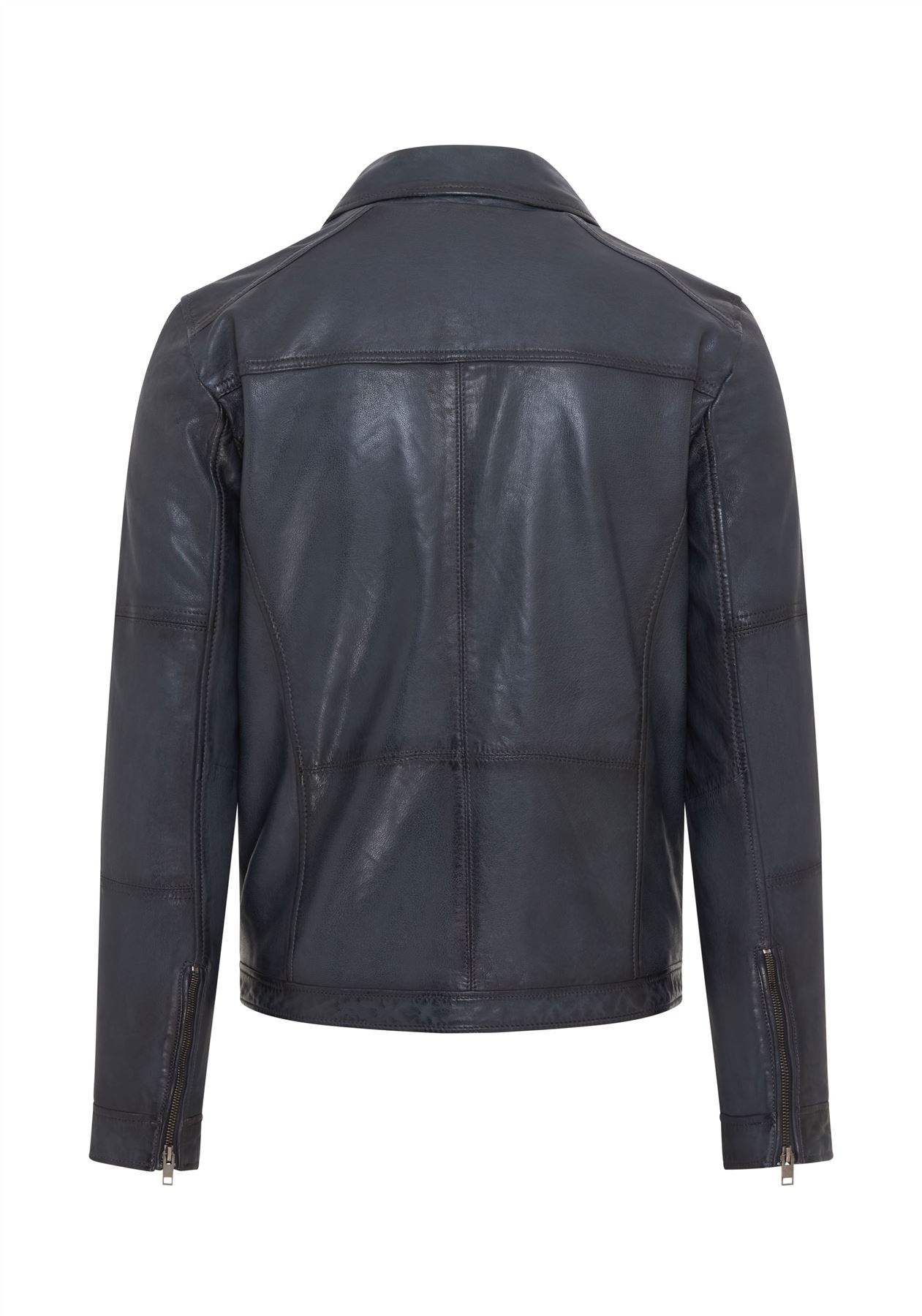 Men's Classic Leather Biker Jacket Vintage Short Leather Motorcycle Jacket - Picture 11 of 19