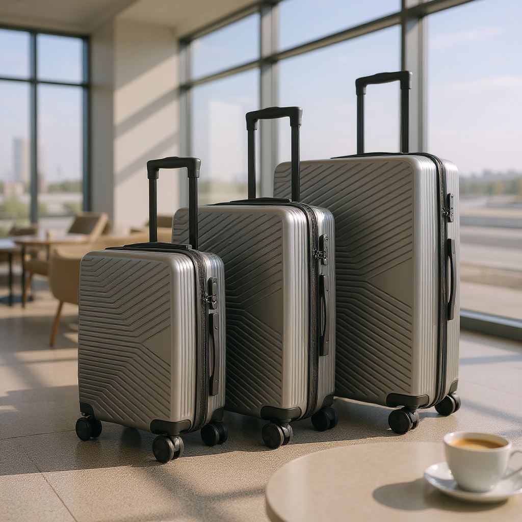 Strong Secure Grey Hardshell Grey Set Dual 4 Wheel ABS Trolley Cabin Suitcase - Picture 26 of 31