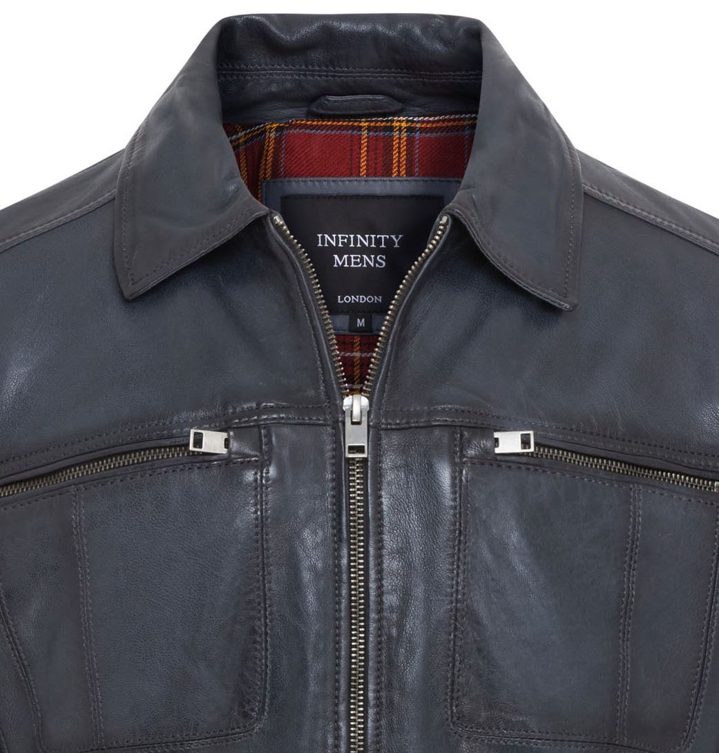 Men's Classic Leather Biker Jacket Vintage Short Leather Motorcycle Jacket - Picture 12 of 19
