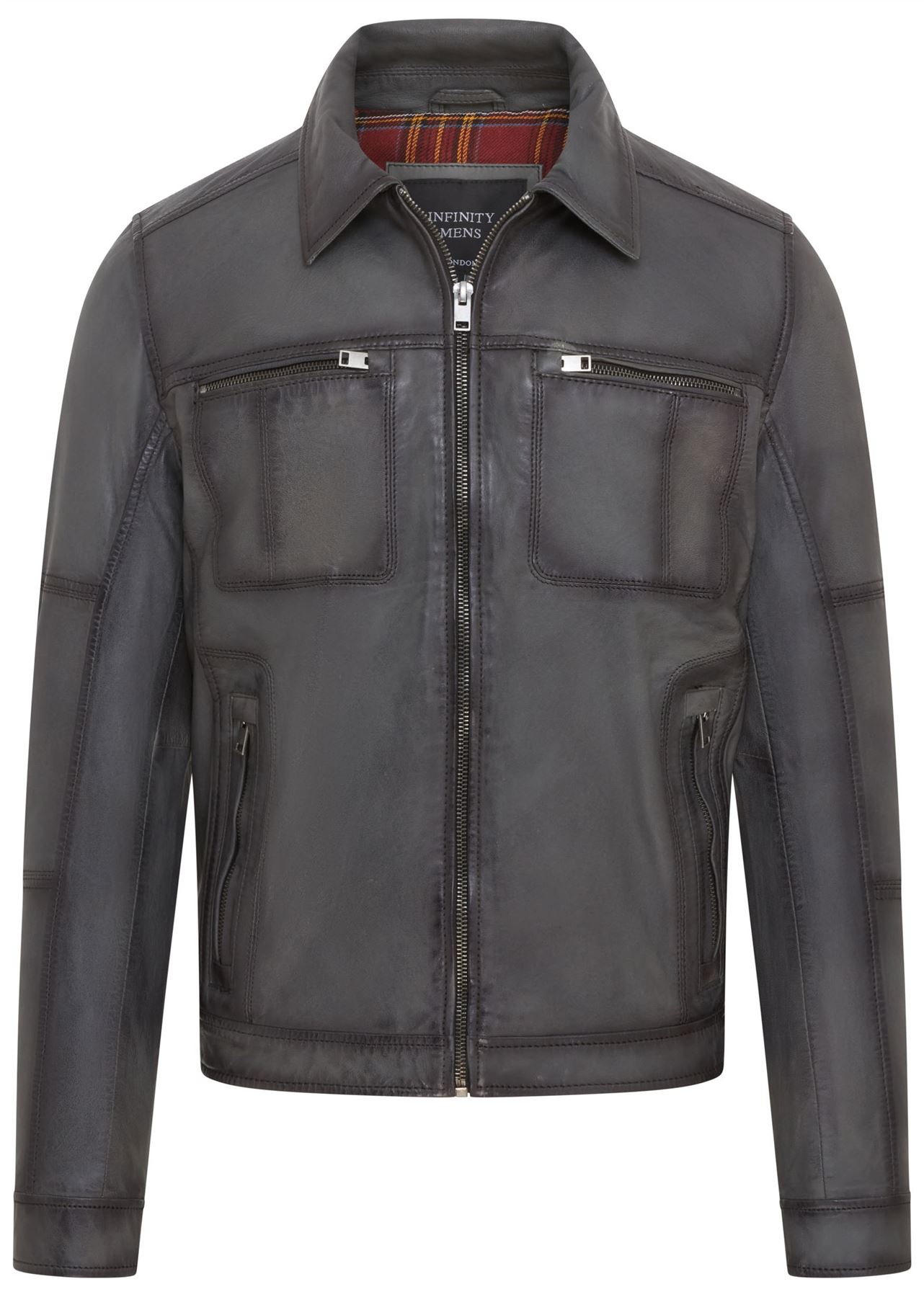 Men's Classic Leather Biker Jacket Vintage Short Leather Motorcycle Jacket - Picture 14 of 19