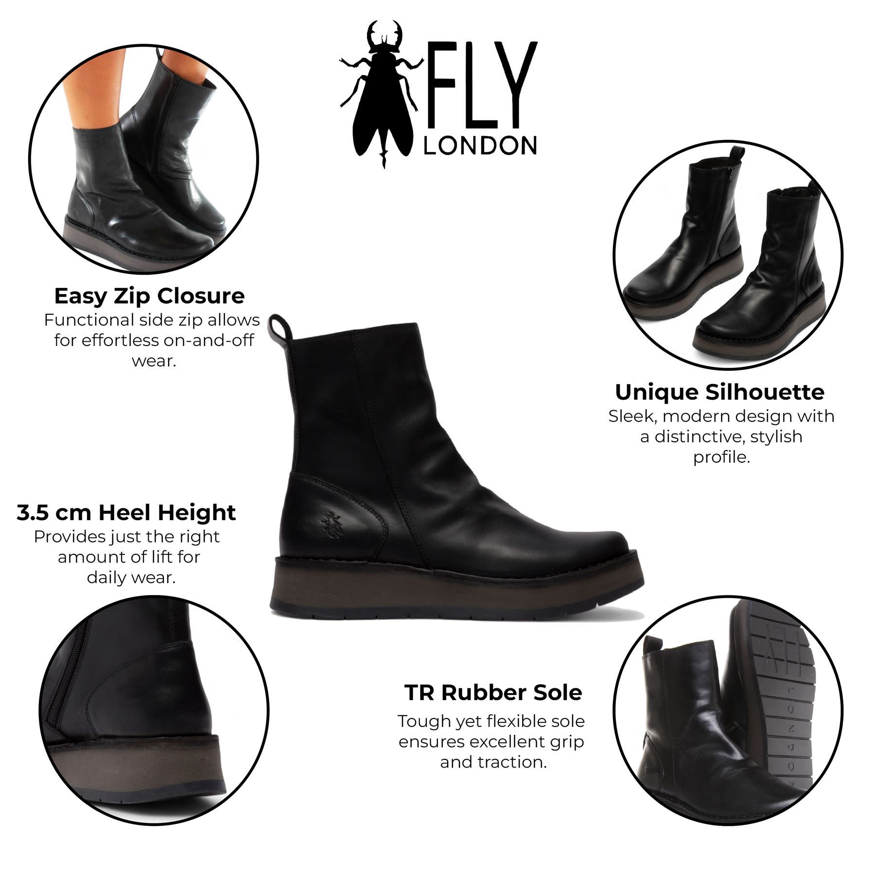 Fly London Mujer RENO053FLY Cuero Tobillo Cremallera Zapatos Cómodos - Imagen 3 de 11