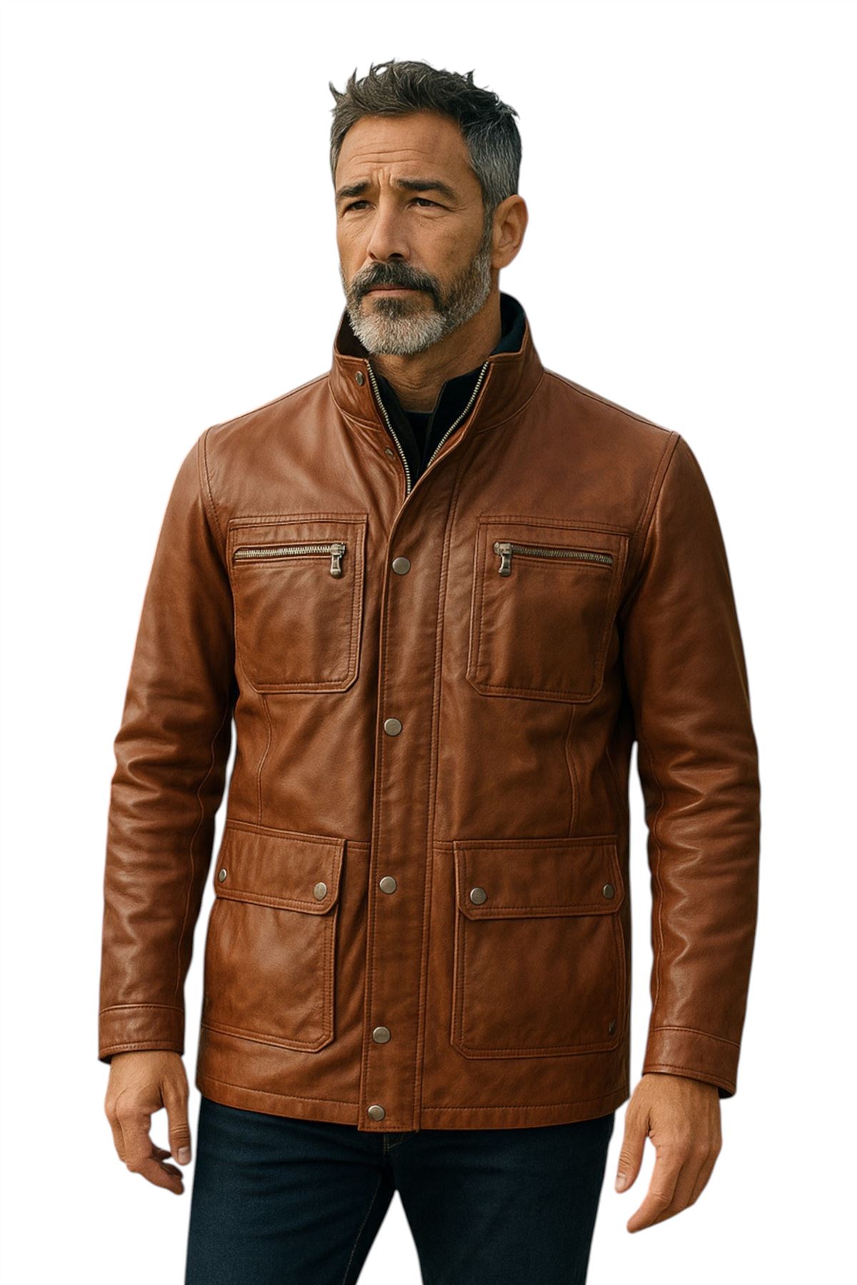 Men’s Genuine Lamb Leather Military Jacket Windproof Outwear Trenchcoat - Picture 18 of 19