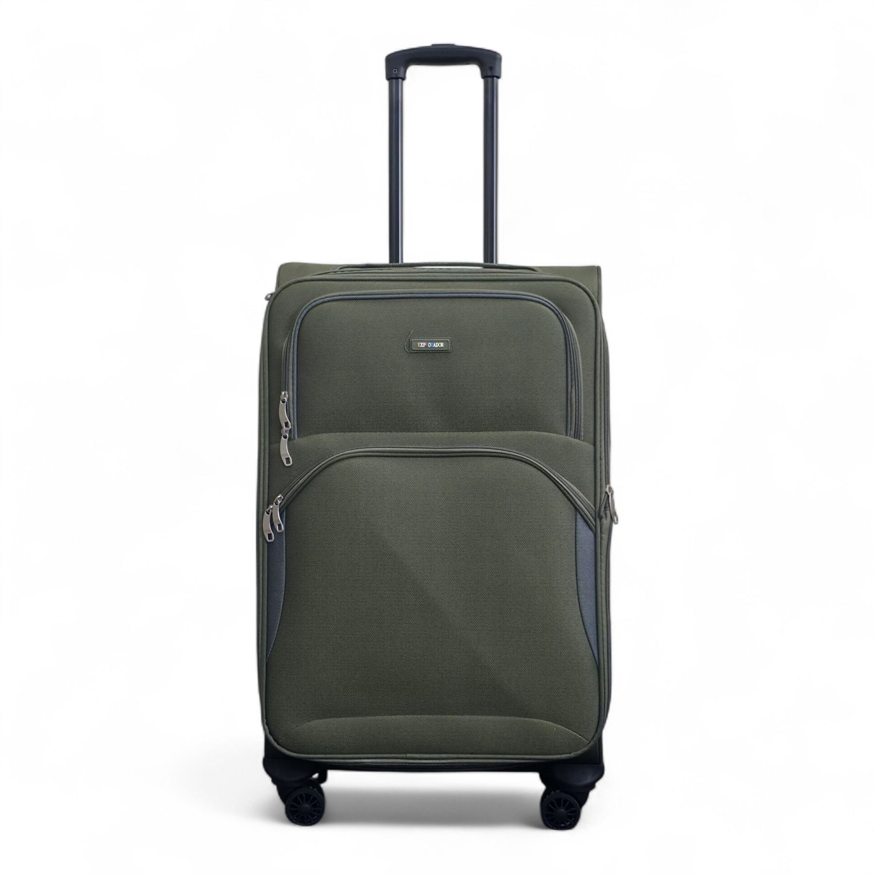 Green Expandable Soft Shell Suitcase 8 Wheel Set Light Carry On Cabin Bag - Picture 14 of 35