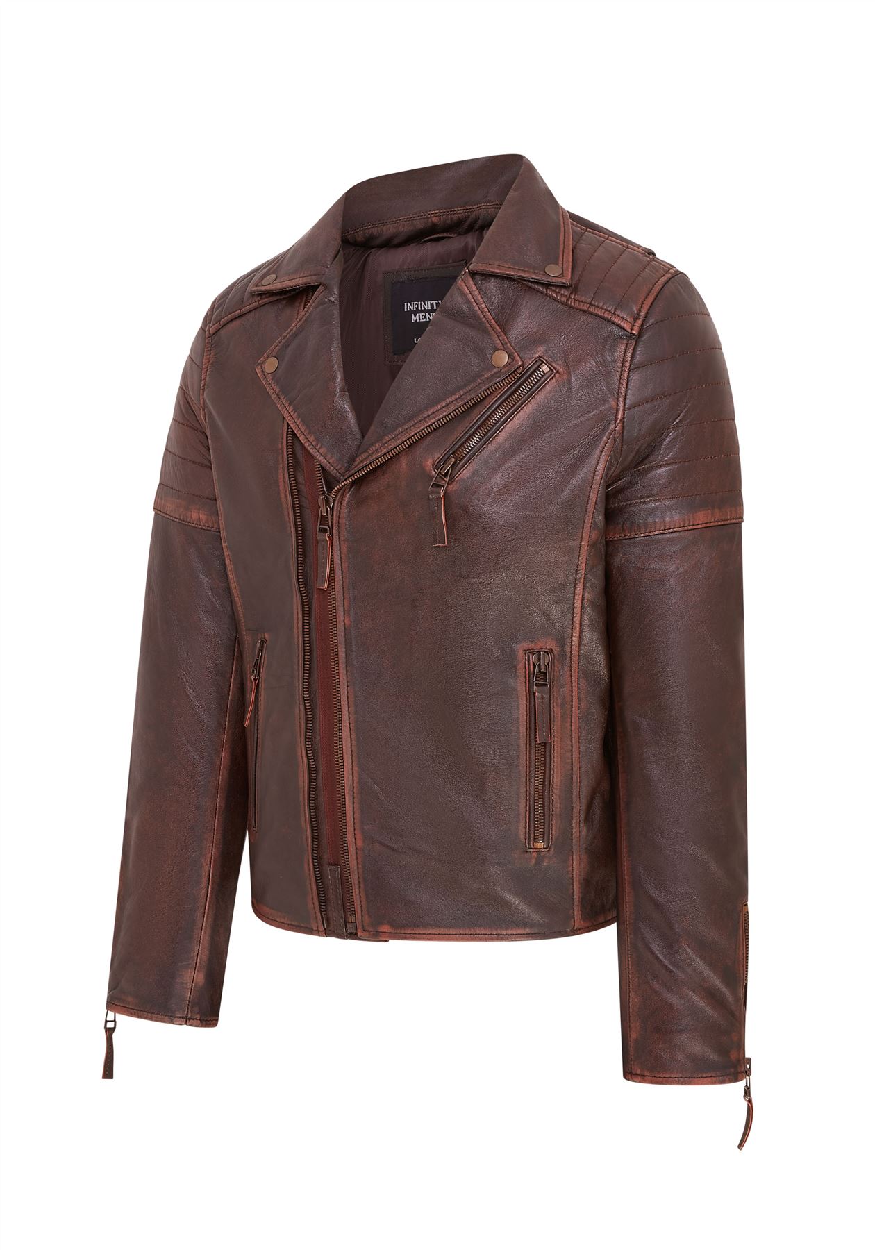 Chaqueta de Motociclista Para Hombre Calce Ajustado Estilo Brando Doble Cremallera Cruzada 100% Cuero - Imagen 4 de 30