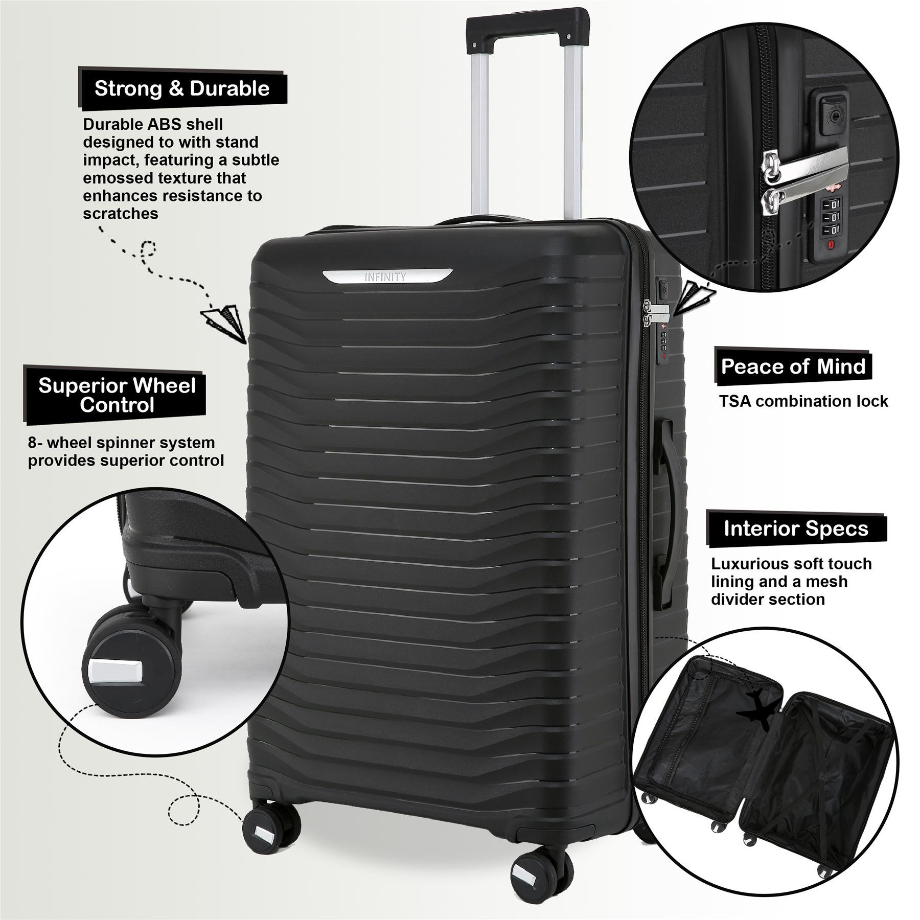 Robust Cabin Suitcase 36 x 24 x 55 cm TSA Luggage Suitable for Easyjet, Ryanair - Picture 4 of 25