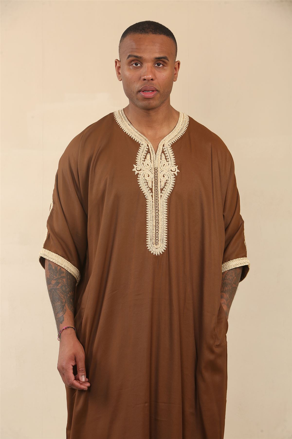 Herren Marokkanische Thobe Islamische Kleidung Jubba Eid Djellaba Kurzarm Gandoura - Bild 6 von 14