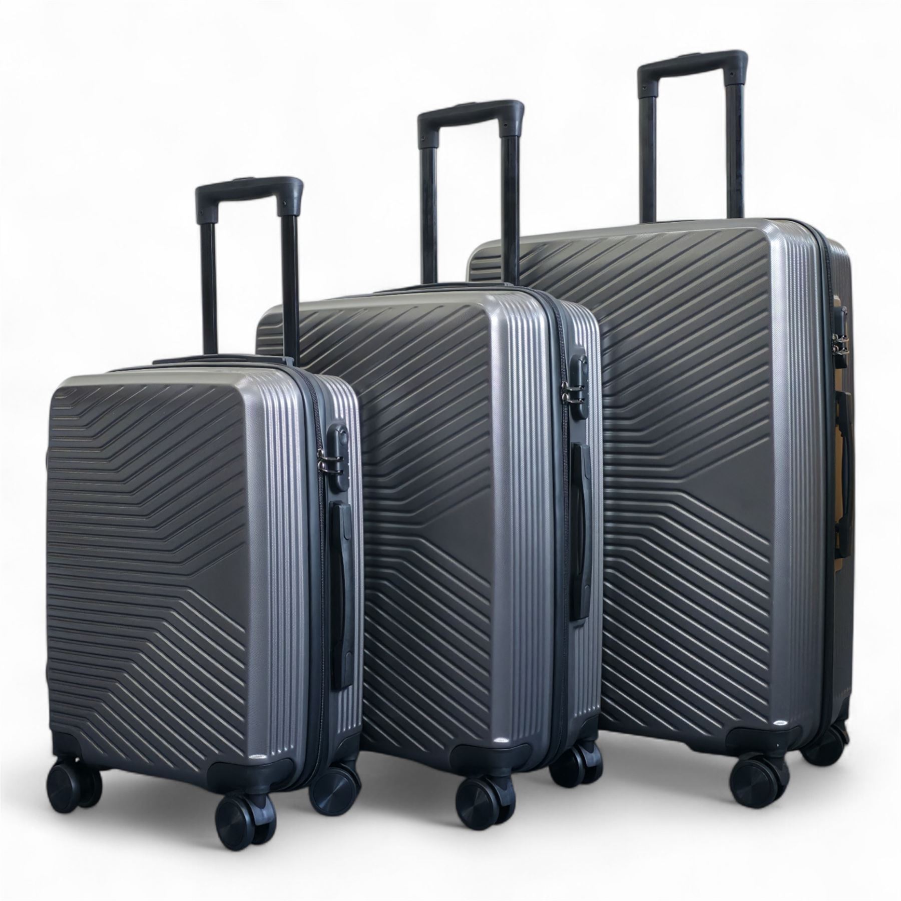 Strong Secure Grey Hardshell Grey Set Dual 4 Wheel ABS Trolley Cabin Suitcase - Picture 30 of 31