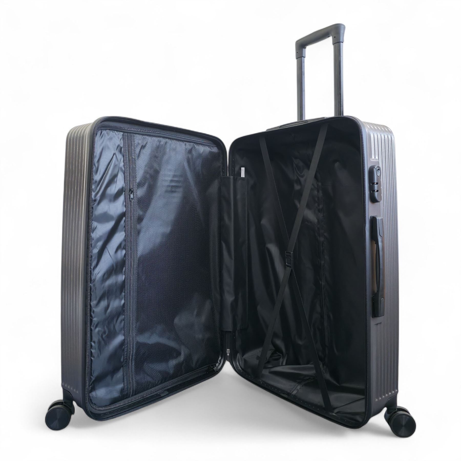 Strong Secure Grey Hardshell Grey Set Dual 4 Wheel ABS Trolley Cabin Suitcase - Picture 31 of 31