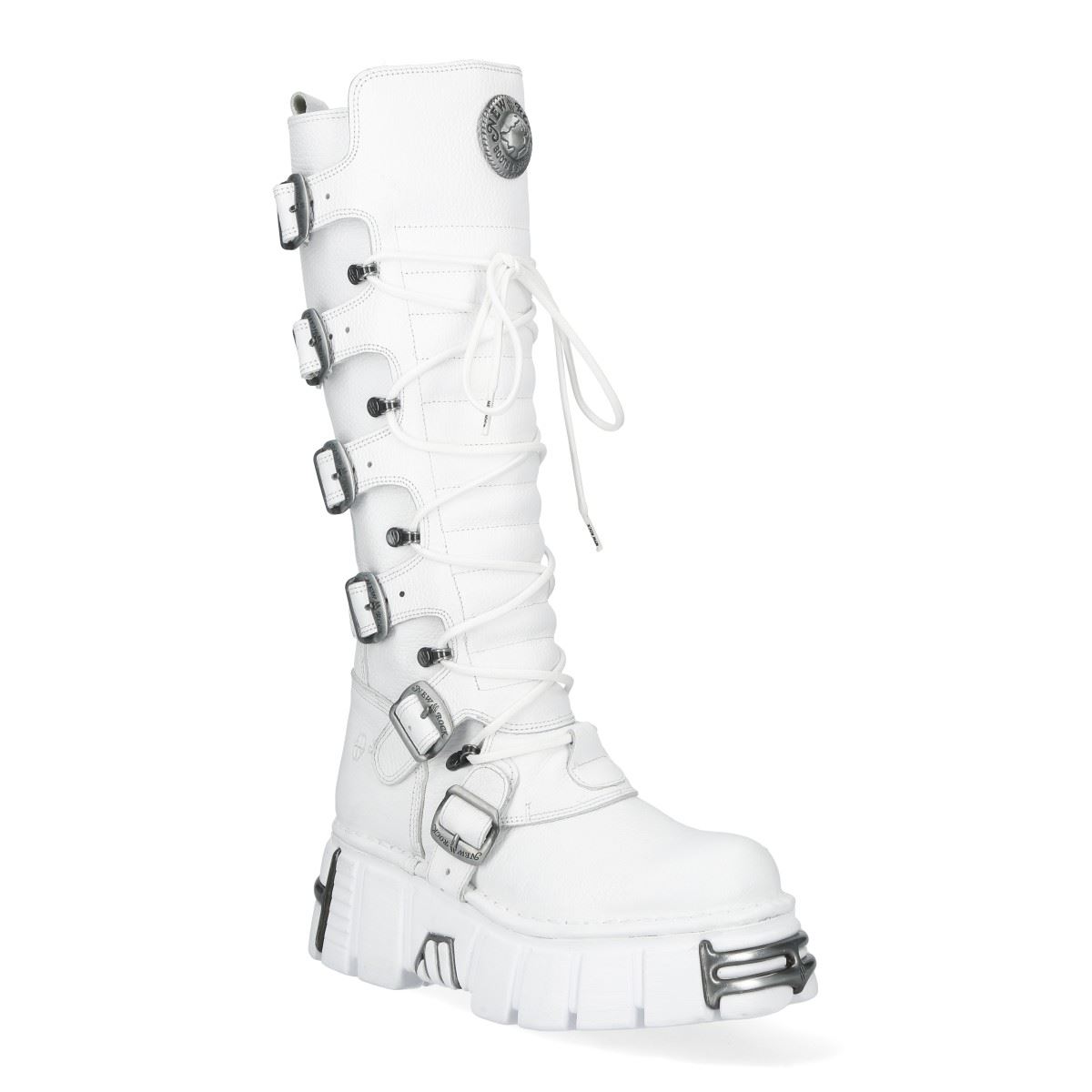 New Rock M-272-C69 Metallisch Weiß Gothic Kniehoch Leder Punk Schnallen Stiefel - Bild 8 von 8