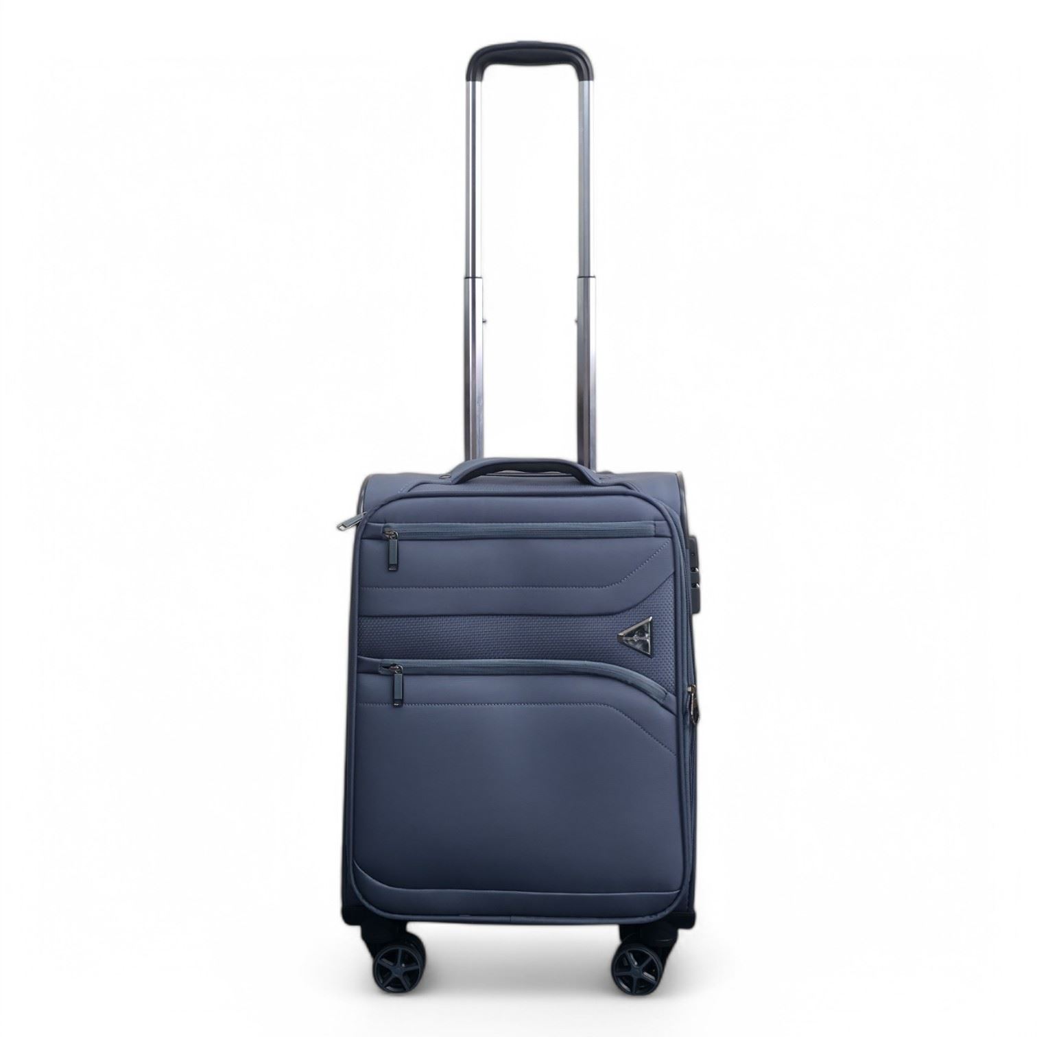 Lightweight Grey Soft Shell Suitcase 8 Wheel Set Travel Carry On Cabin Bag - Picture 12 of 29