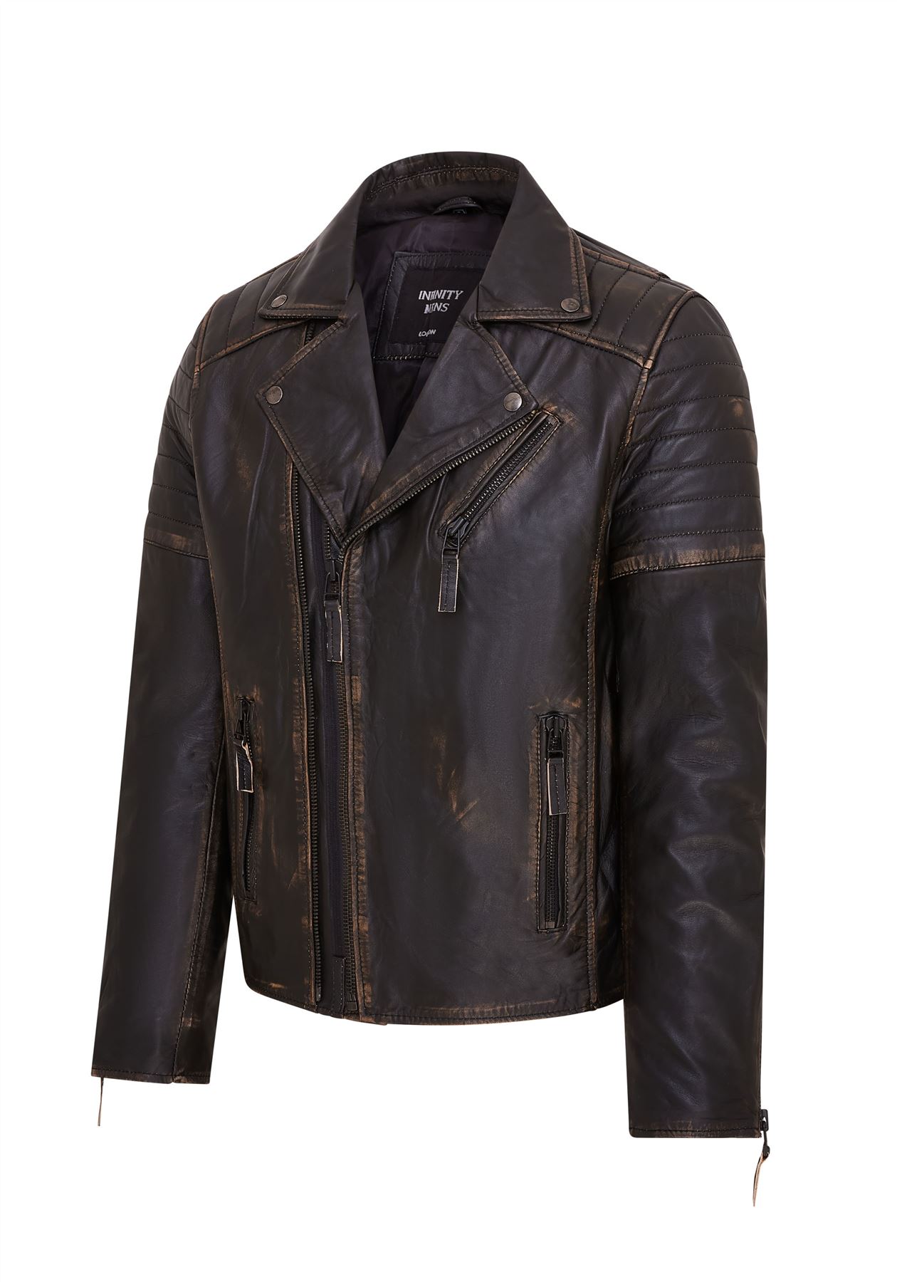 Chaqueta de Motociclista Para Hombre Calce Ajustado Estilo Brando Doble Cremallera Cruzada 100% Cuero - Imagen 16 de 30