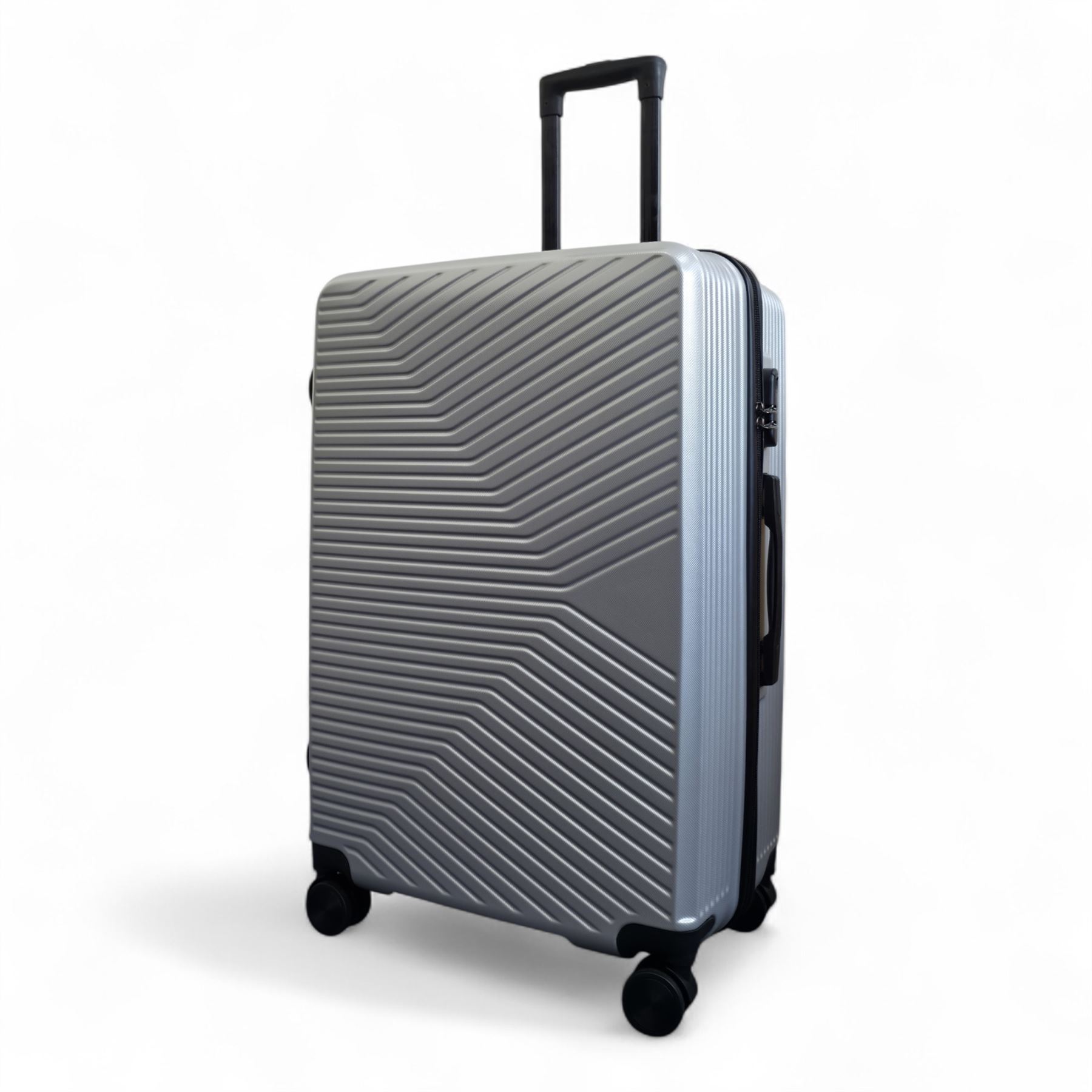 Strong Silver Hardshell Set Dual 4 Wheel ABS Trolley Cabin Suitcase - Picture 5 of 31