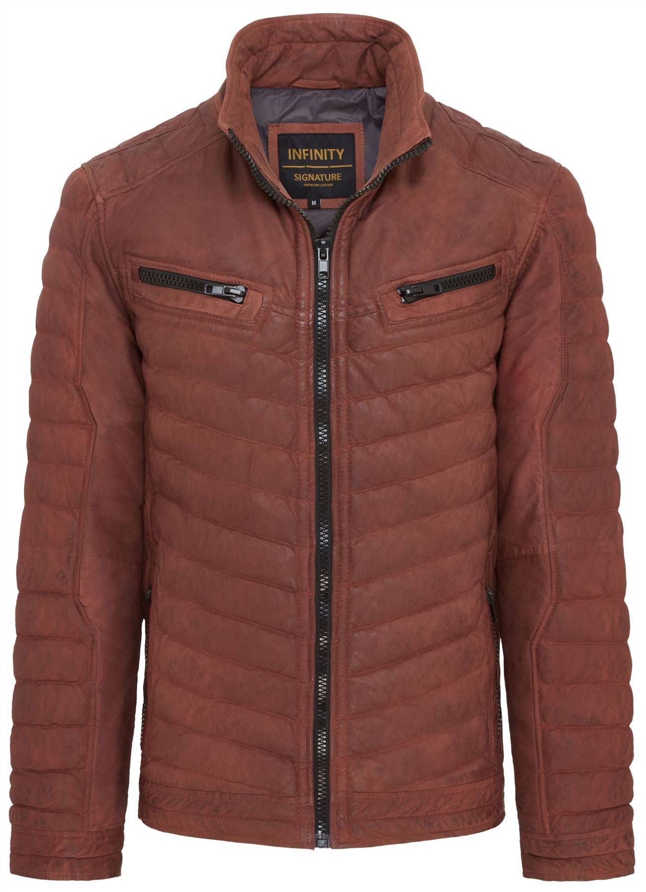Men's Puffer Leather Biker Jacket Quilted Vintage Warm Bomber Jacket - Picture 2 of 25