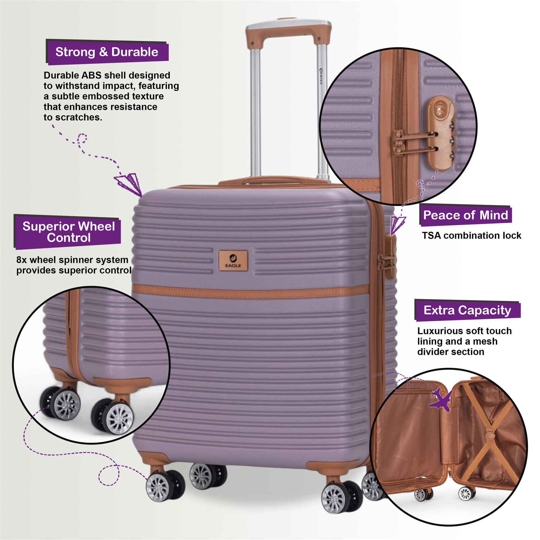 ABS Hardshell Underseat Cabin Suitcase 45 x 35 x 20 cm Suitable for Easyjet - Picture 44 of 51