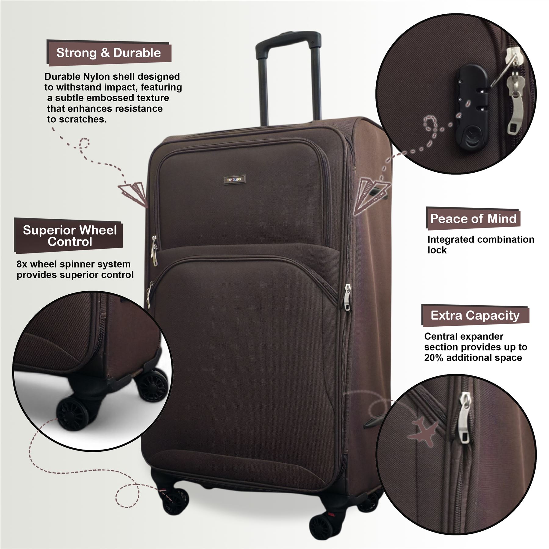 Expandable Soft Shell Suitcase 8 Wheel Luggage Set Light Carry On Cabin Bag - Picture 30 of 61