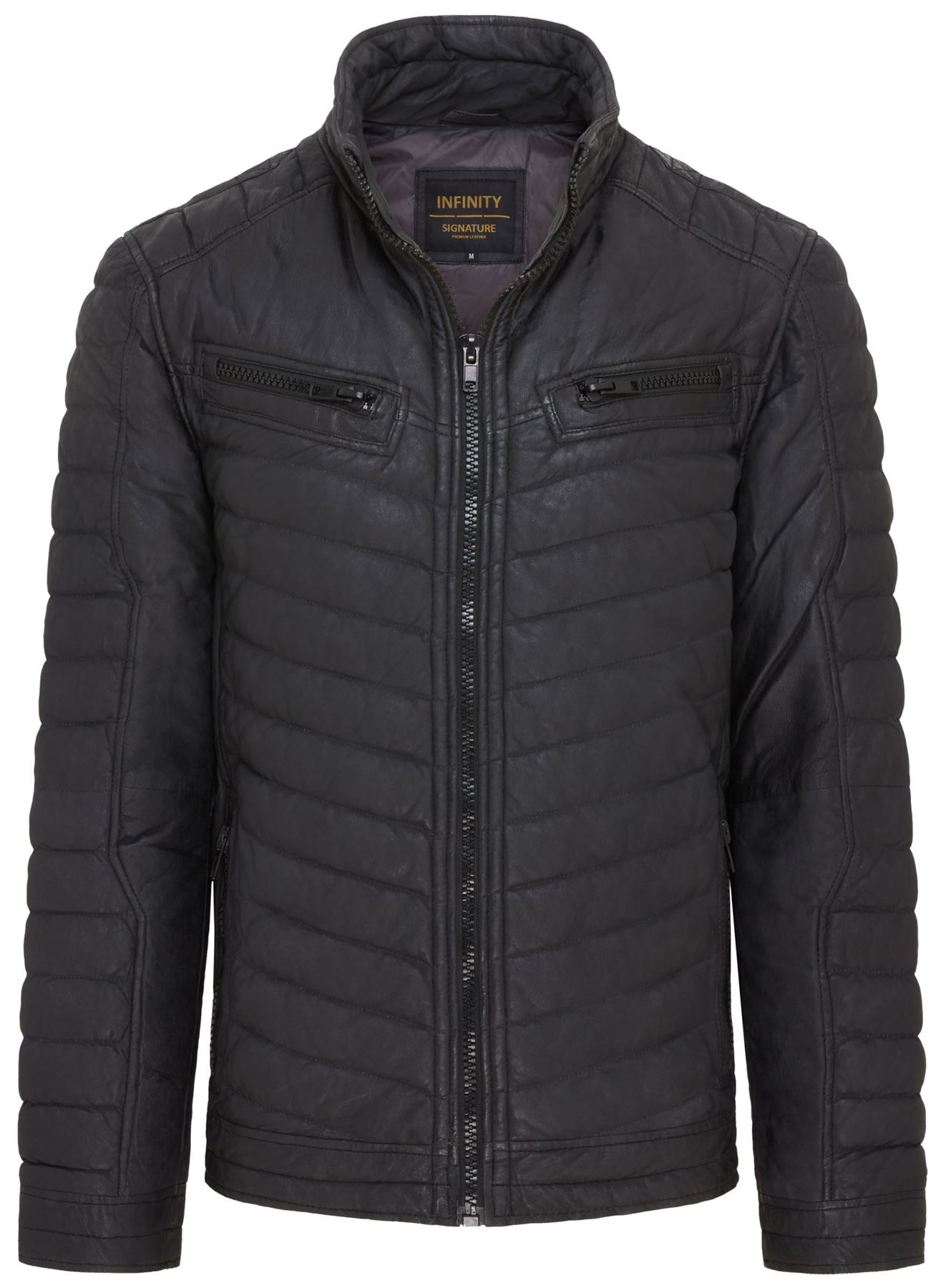 Men's Puffer Leather Biker Jacket Quilted Vintage Warm Bomber Jacket - Picture 20 of 25