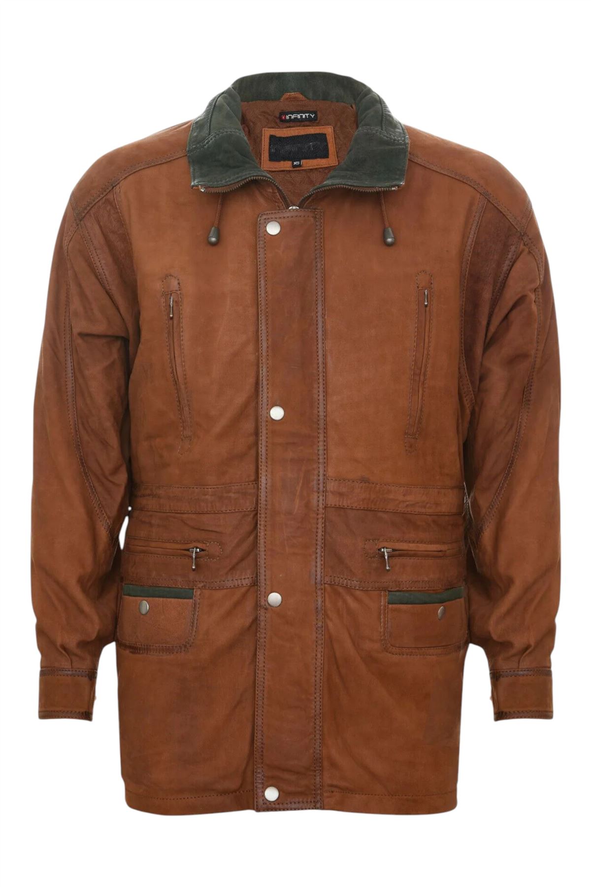 Klassischer kontrastierender weicher geschmeidiger Wildledermantel Parka Jacke für Herren - Bild 9 von 13