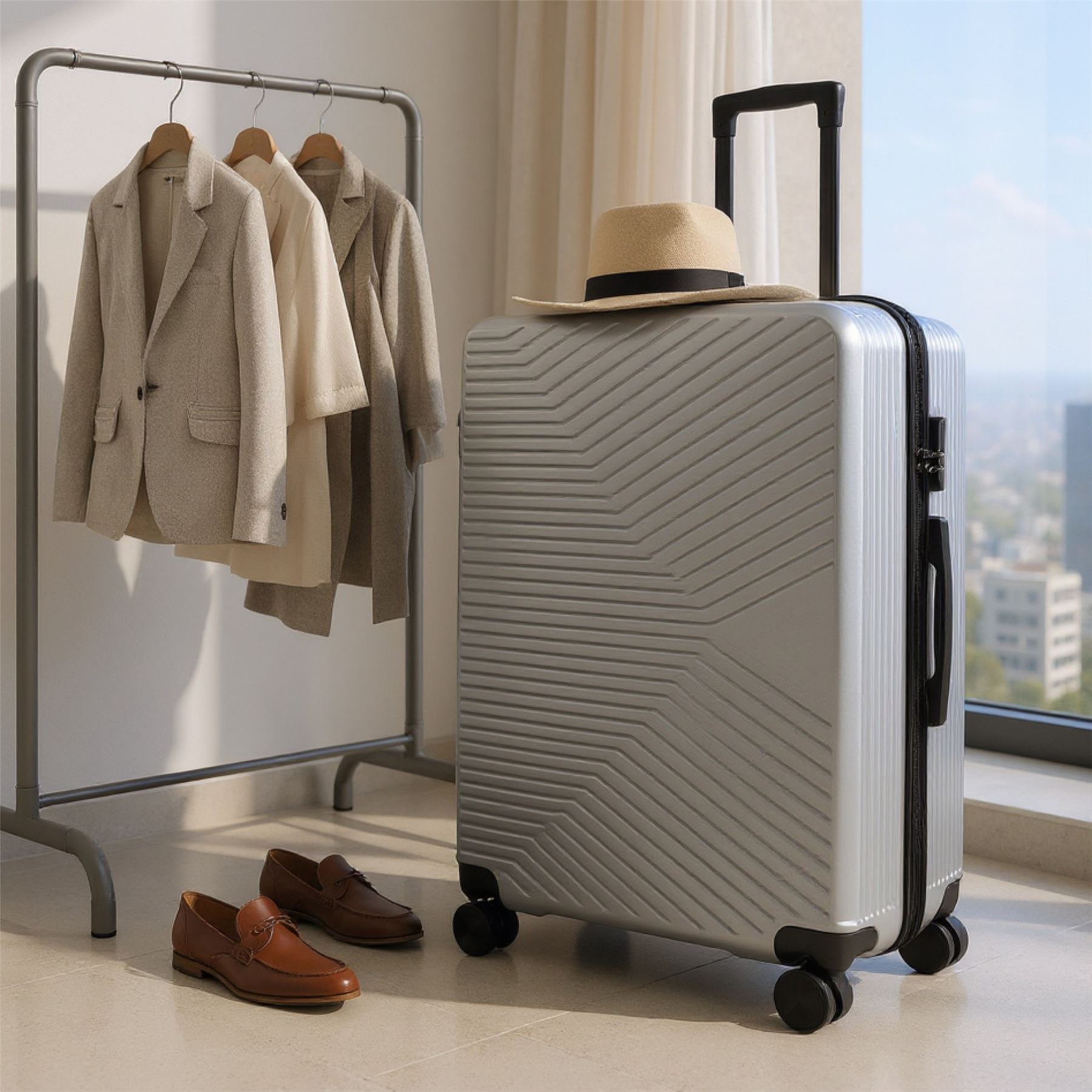 Strong Silver Hardshell Set Dual 4 Wheel ABS Trolley Cabin Suitcase - Picture 9 of 31