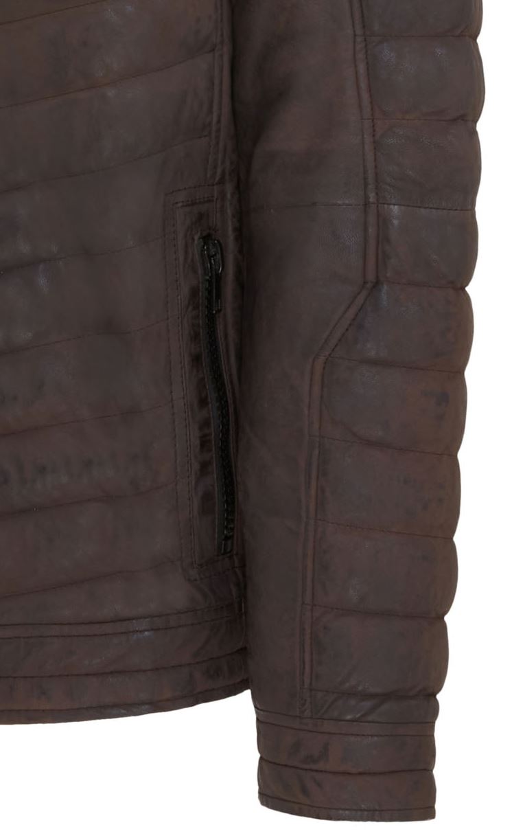 Men's Puffer Leather Biker Jacket Quilted Vintage Warm Bomber Jacket - Picture 19 of 25