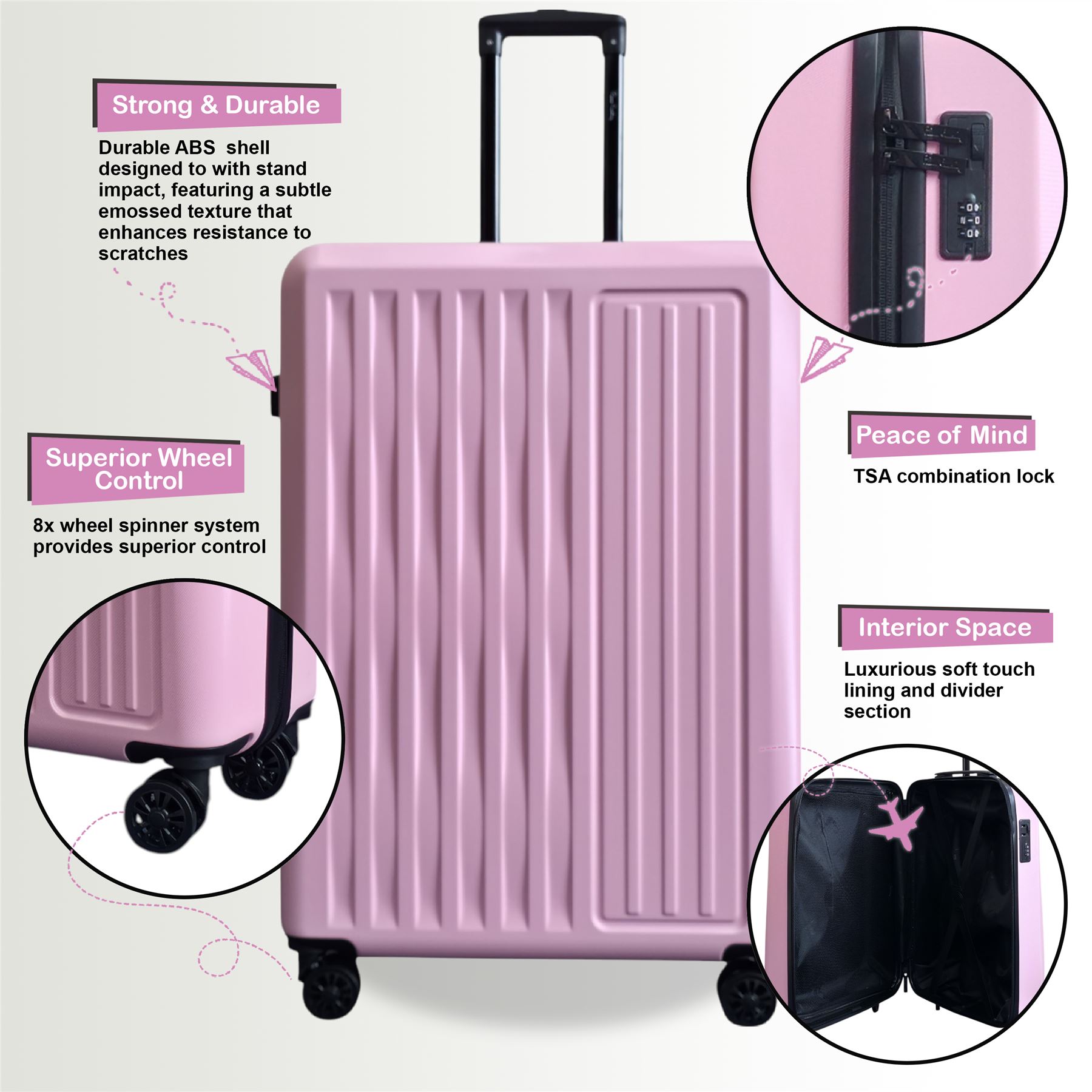 ABS Hard Shell Suitcase Luggage Set Hard Side Travel Carry on Cabin Bag - Picture 46 of 75