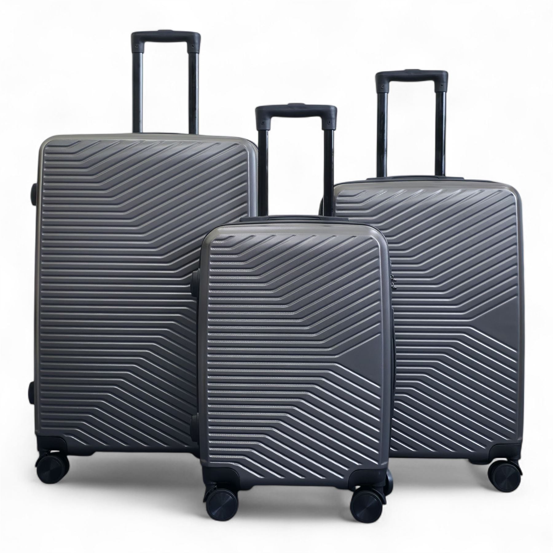 Strong Secure Grey Hardshell Grey Set Dual 4 Wheel ABS Trolley Cabin Suitcase - Picture 27 of 31