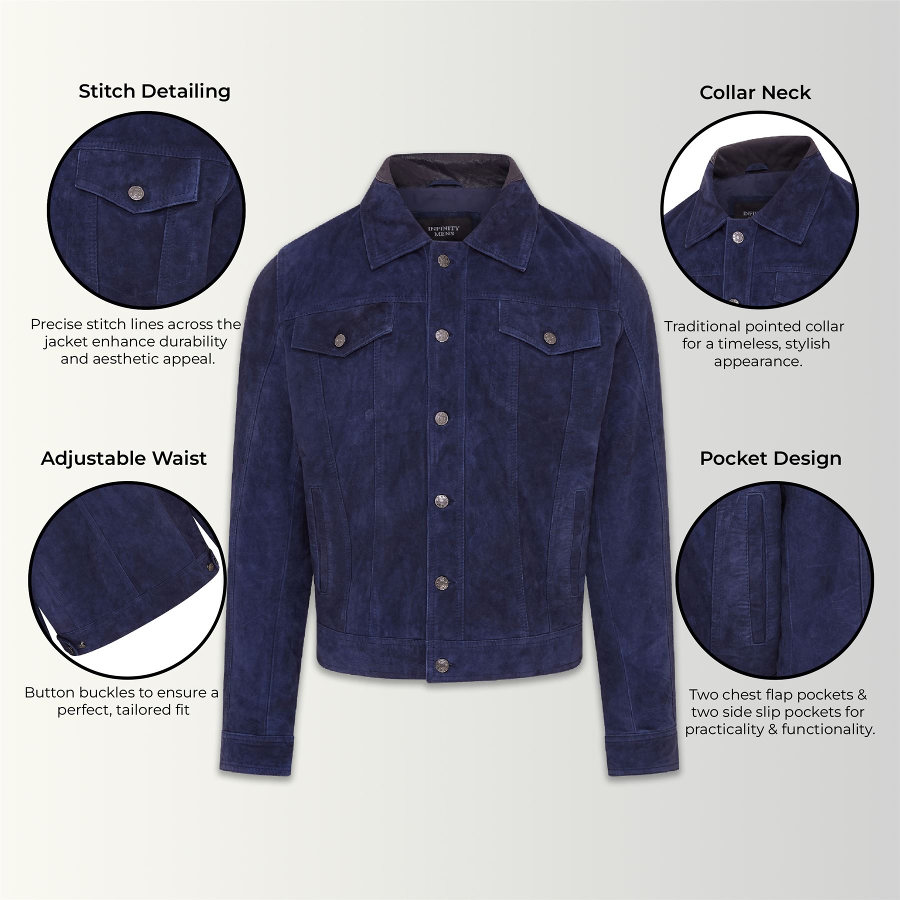 Mens Goat Suede Jeans Jacket Trucker Casual Denim Leather Shirt - Picture 9 of 19