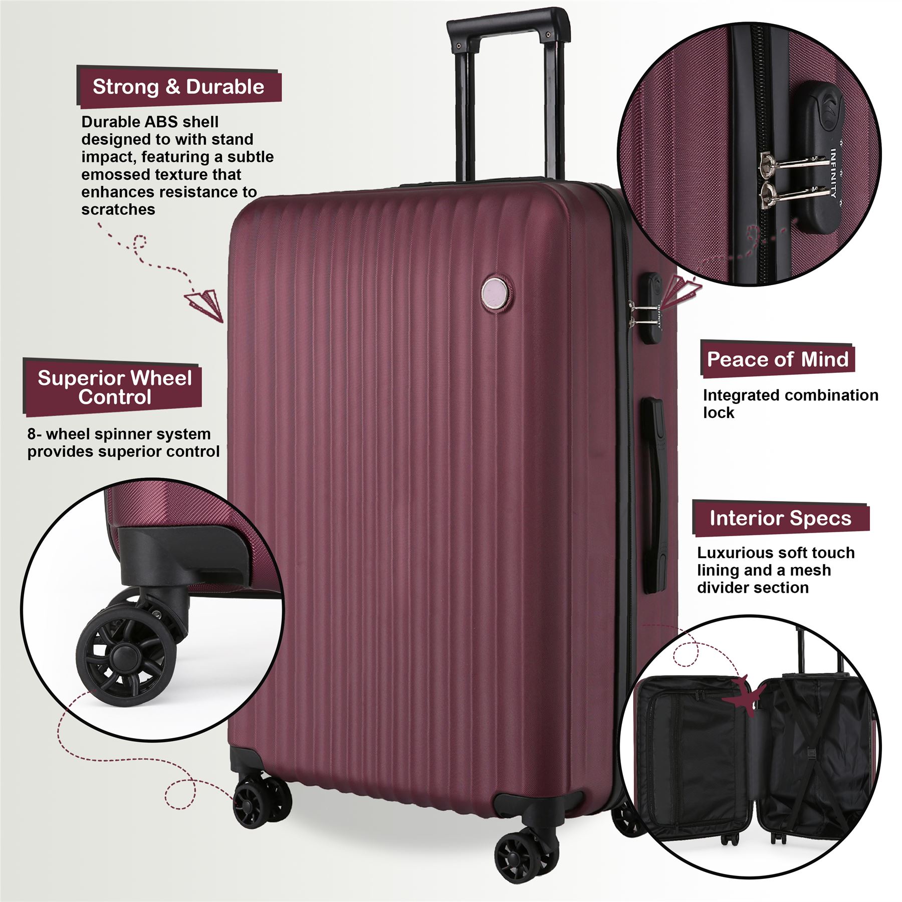 Hard Shell ABS Suitcase Set 8 Wheel Travel Case Holiday Bags - Picture 16 of 25