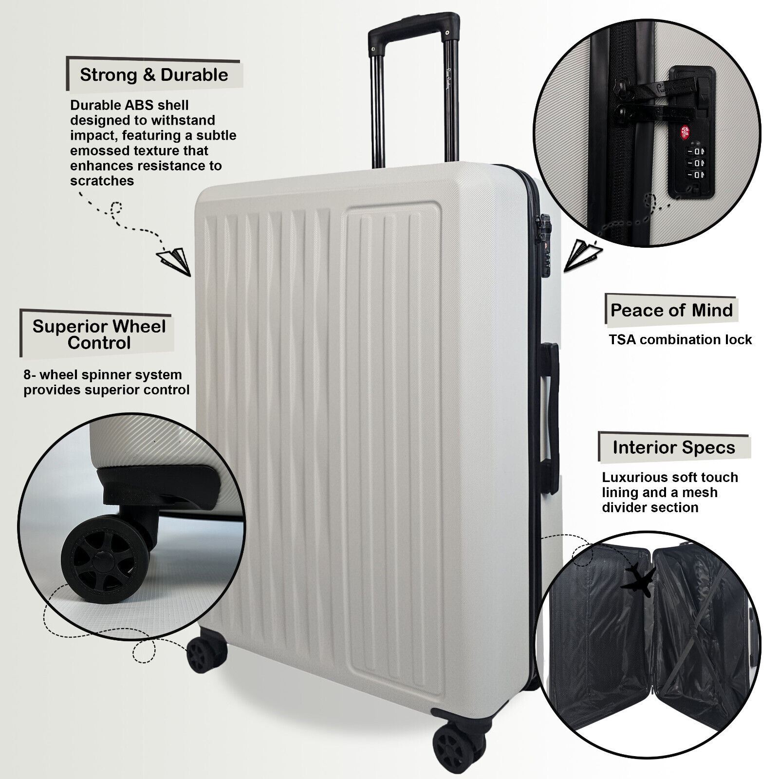 ABS Hard Shell Suitcase Luggage Set Hard Side Travel Carry on Cabin Bag - Picture 67 of 75