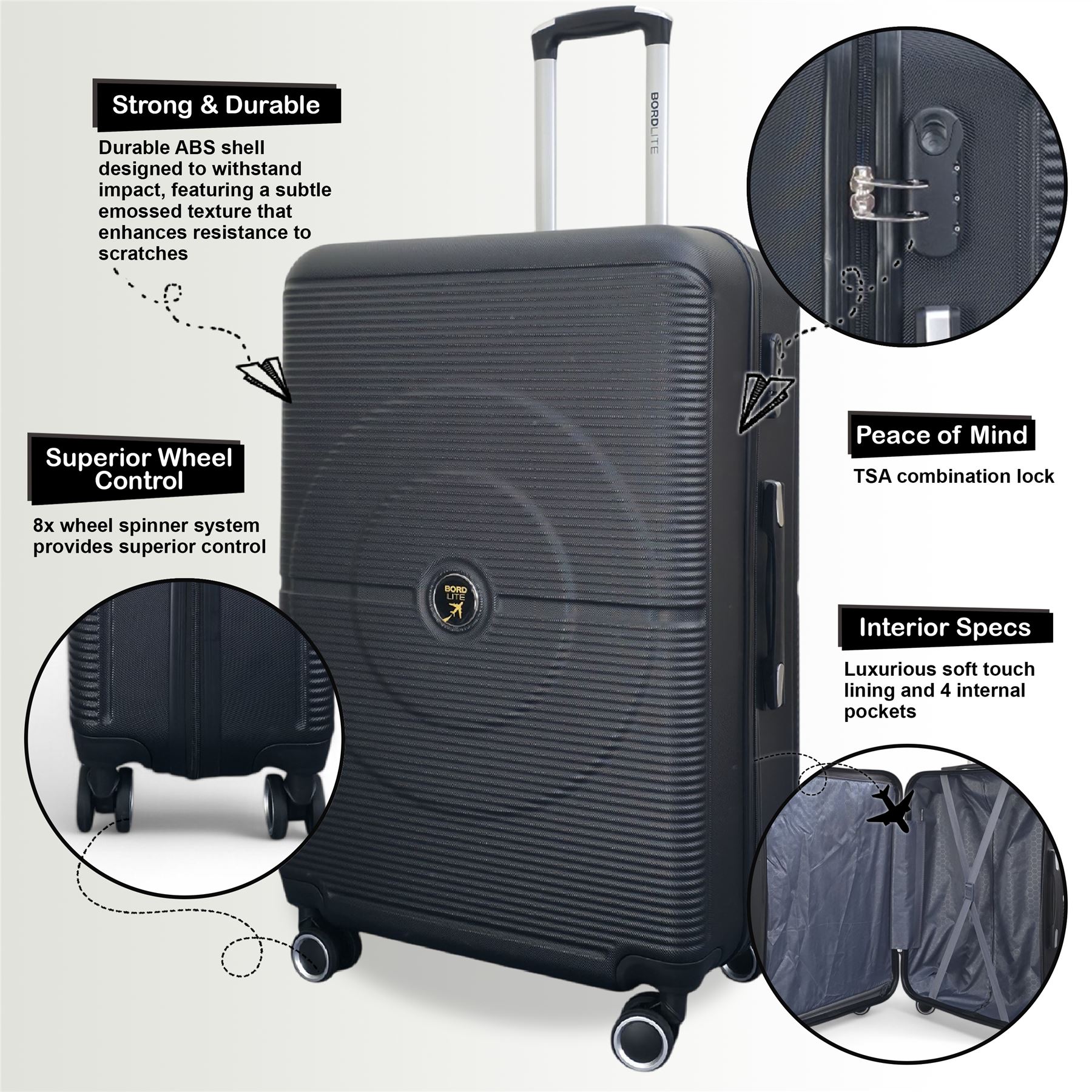 Maleta de cabina rígida ABS 56 x 35 x 20 cm adecuada para Easyjet, Ryanair - Imagen 4 de 29