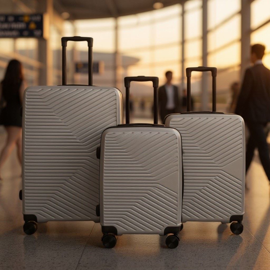 Strong Silver Hardshell Set Dual 4 Wheel ABS Trolley Cabin Suitcase - Picture 31 of 31