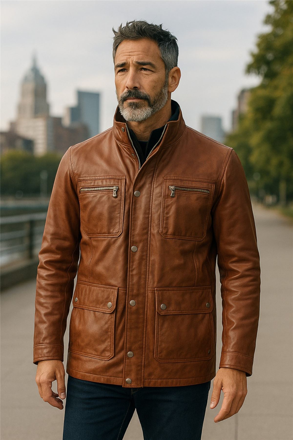 Men’s Genuine Lamb Leather Military Jacket Windproof Outwear Trenchcoat - Picture 19 of 19