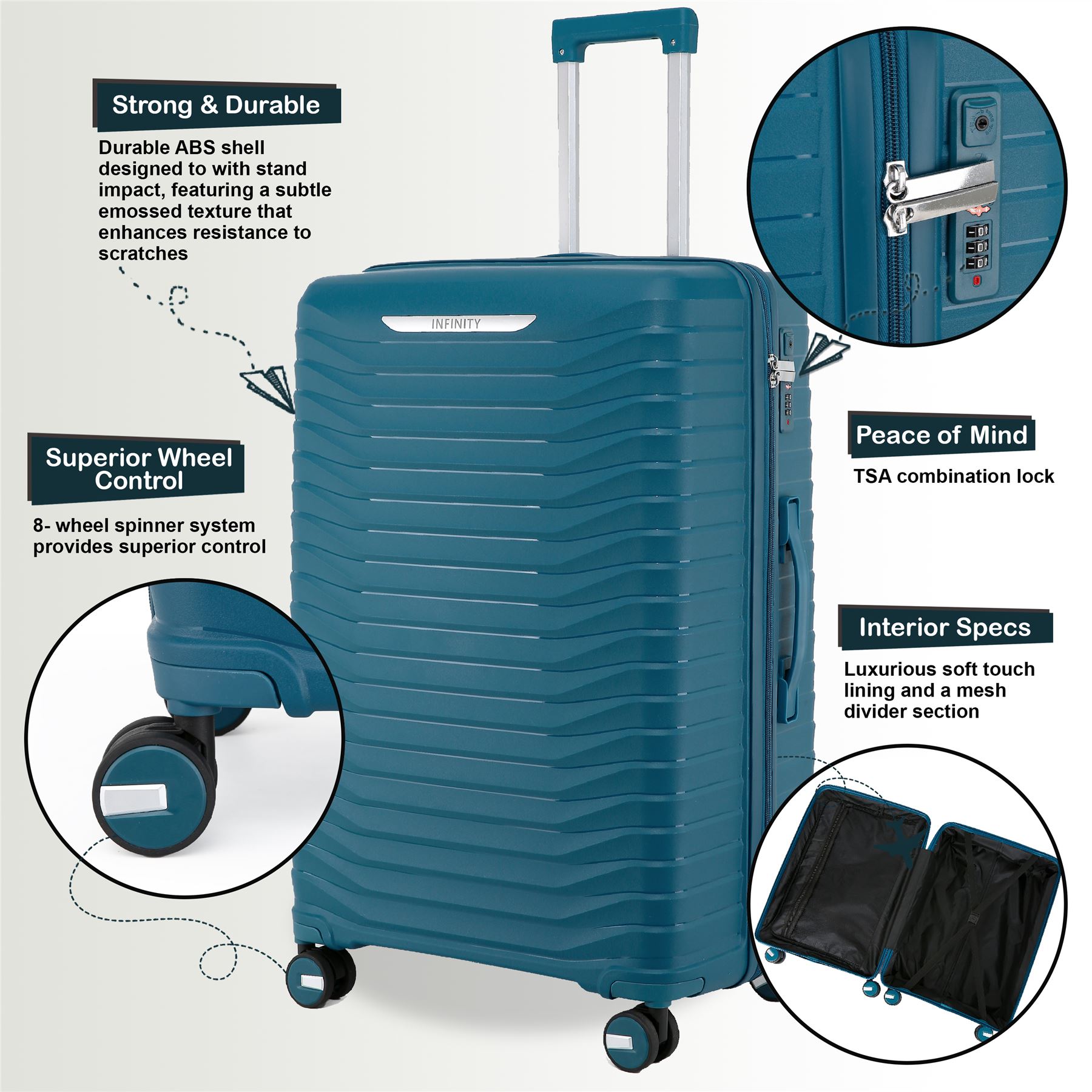 Robust Cabin Suitcase 36 x 24 x 55 cm TSA Luggage Suitable for Easyjet, Ryanair - Picture 12 of 25
