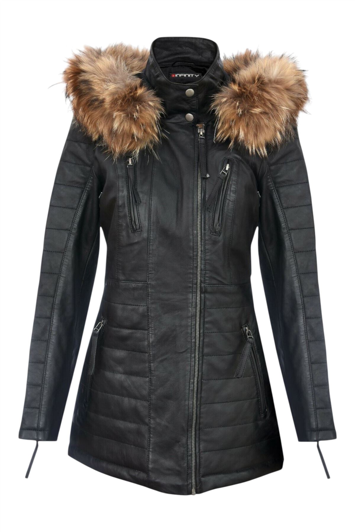 Womens Quilted Leather Parka Jacket-Winton - Picture 10 of 31