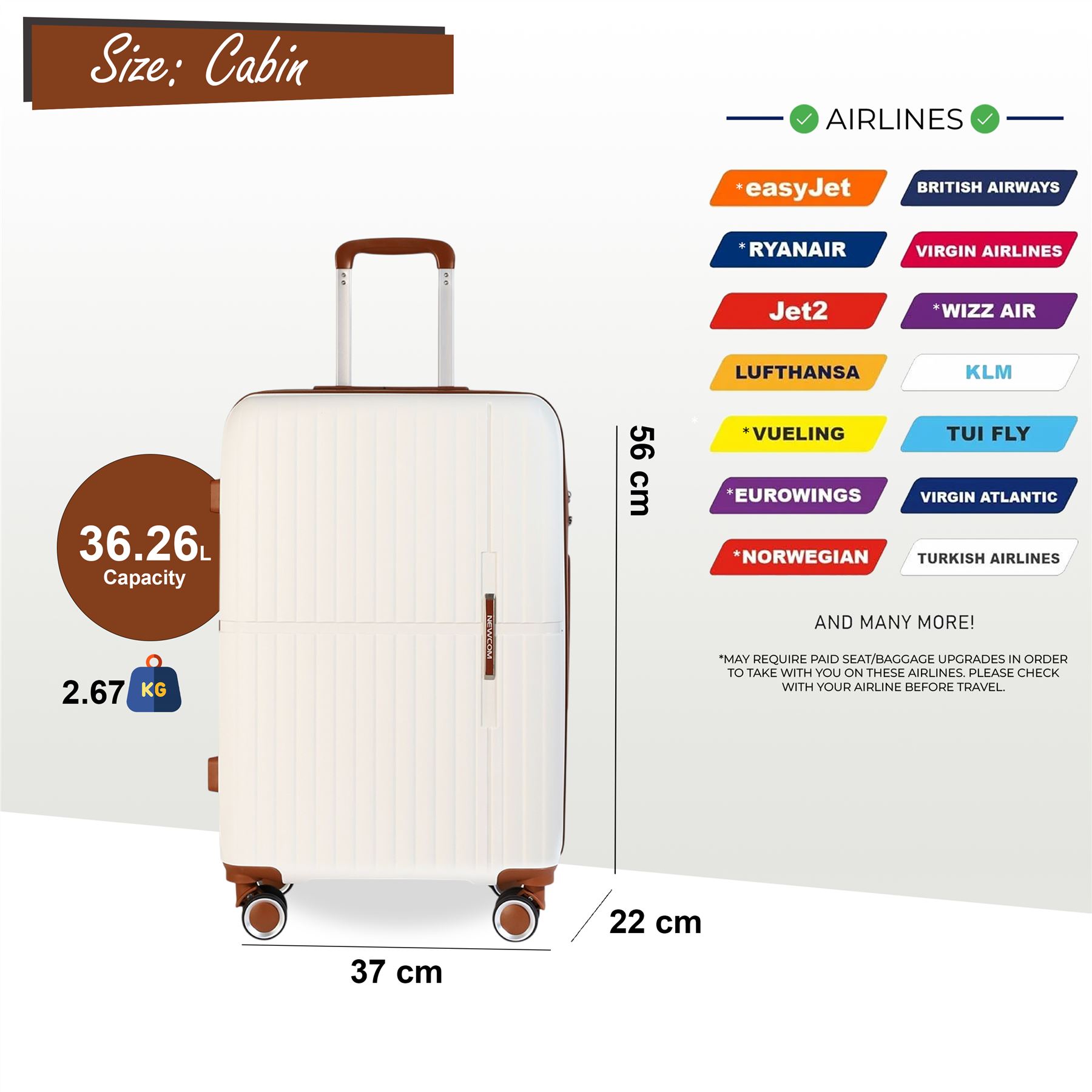 Hard Shell Cabin 37 x 22 x 56 cm PP Luggage Suitable for Easyjet, Ryanair - Picture 24 of 31